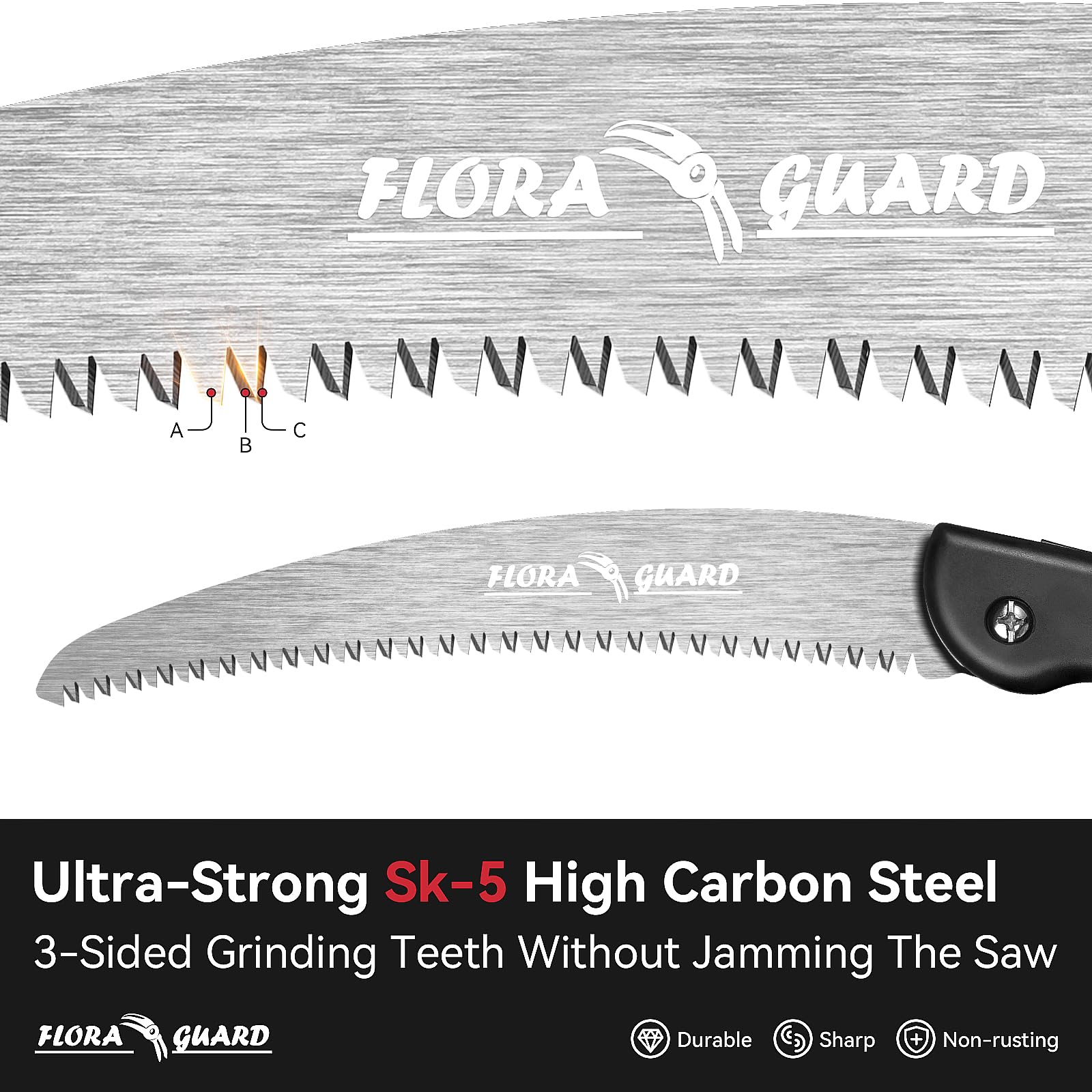FLORA GUARD 10-Inch Folding Hand Saw - Heavy Duty Pruning Saw with Multi-Level Razor Teeth for Wood Cutting, Tree Trimming & Gardening | Professional Camping, Outdoor Survival & DIY Tool for Woodworkers, Arborists & Gardeners
