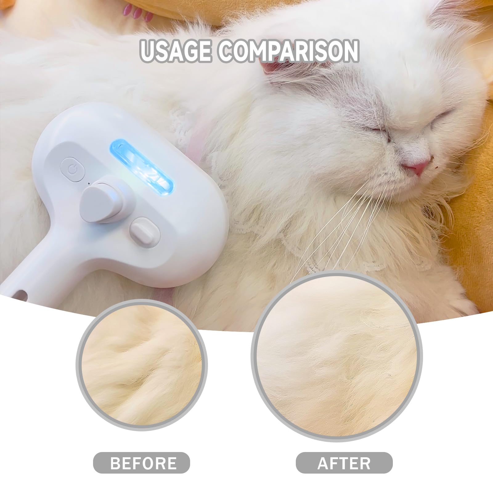 **Self-Cleaning Spray Cat Brush for Shedding - Water Tank Pet Hair Removal Comb with Release Button for Cats & Dogs - Steam Grooming Brush for Bathing & Deshedding - White (Perfect for Home Grooming & Pet Spa Days)**