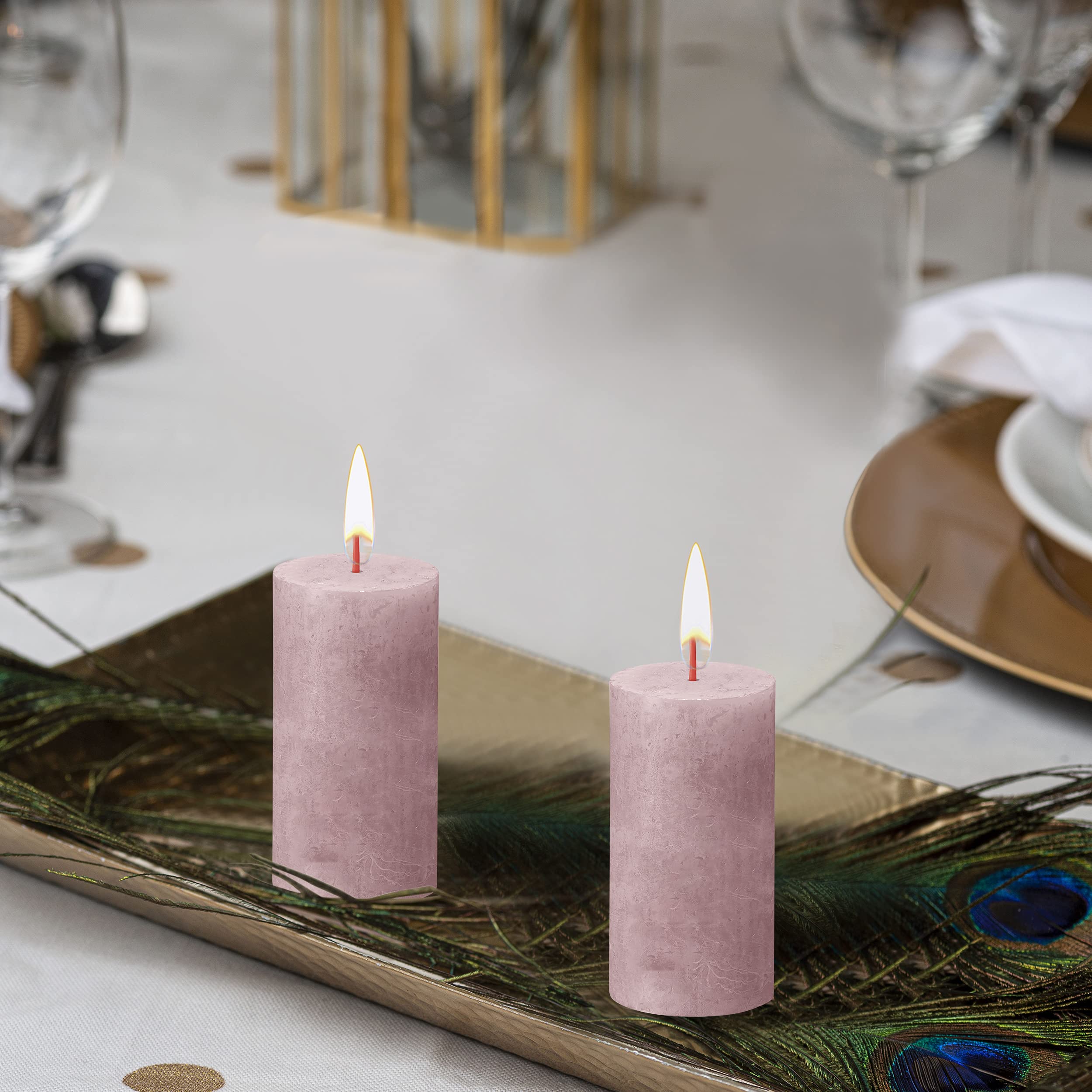 BOLSIUS 4 Pack Ash Rose Rustic Pillar Candles - 2 X 4 Inches - Premium European Quality Unscented Dripless Smokeless Candles with Natural Plant-Based Wax - 30 Hour Burn Time for Wedding, Party, Home Décor & Romantic Ambiance