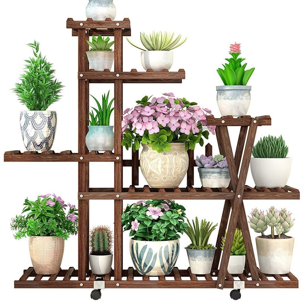 6-Tier Solid Wood Plant Stand with Pulley System - Indoor/Outdoor Flower Ladder for Balcony, Living Room & Garden - Stylish Multi-Level Shelf for Potted Plants, Herbs & Home Decor