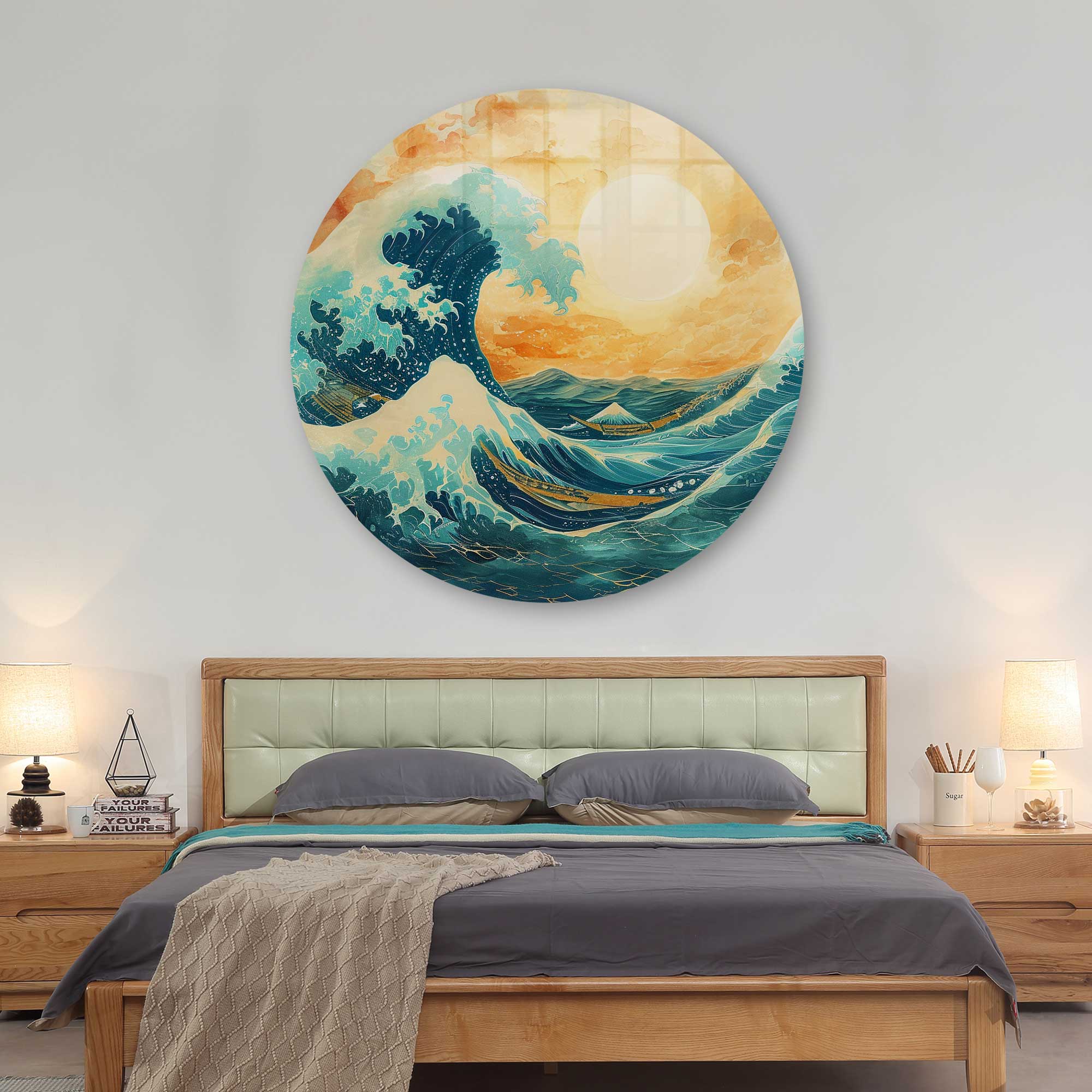Stunning Rounded Glass Wall Art - Sunrise Design for Home & Office Decor - Perfect for Living Rooms, Bedrooms & Workspaces