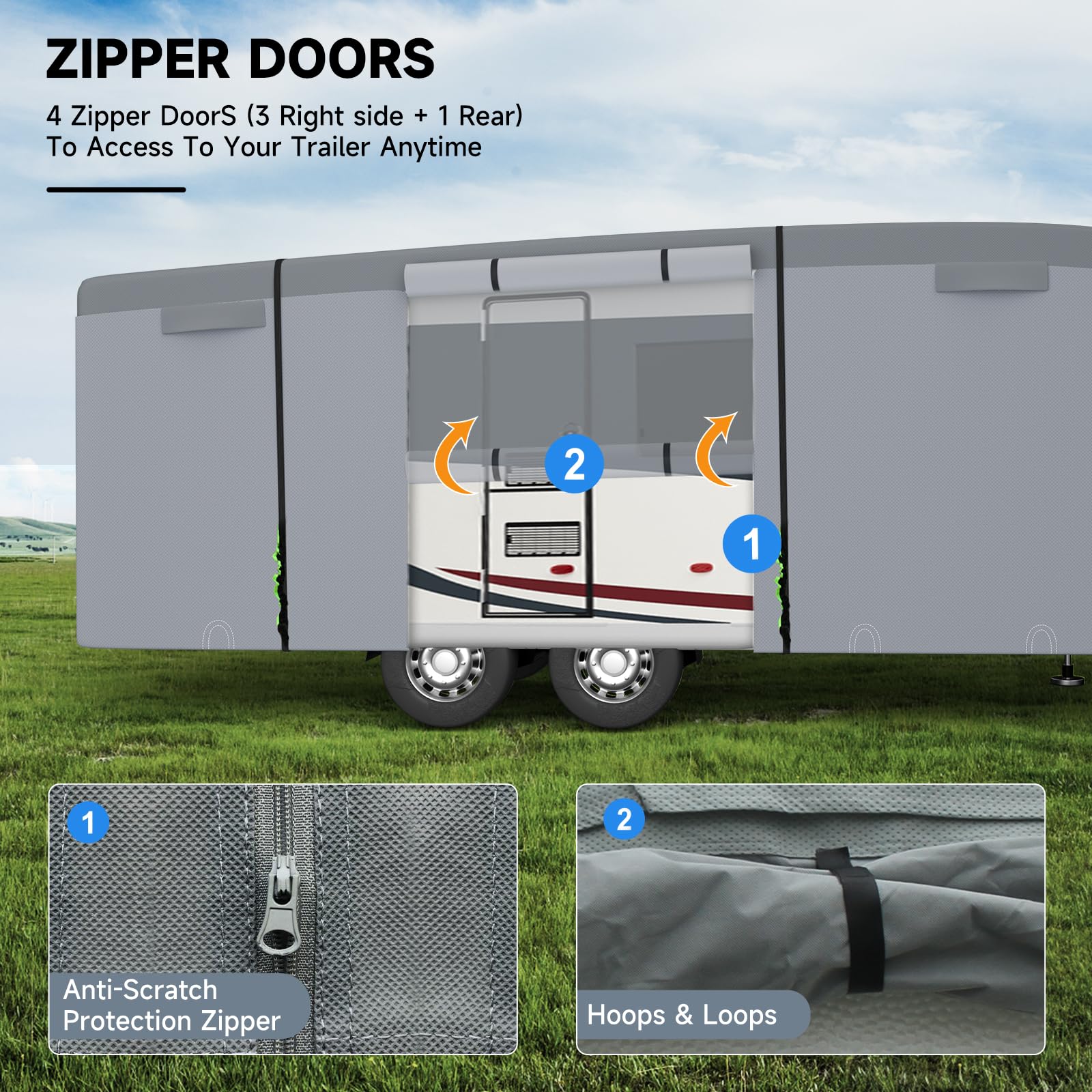 5th Wheel RV Cover Heavy Duty 7-Layer Extra-Thick Waterproof Windproof UV Protection - Fits 28' to 31' Trailers with Gutter Cover & 2 Bonus Straps - Perfect for Winter Storage, Storm Protection & Long-Term Outdoor Parking