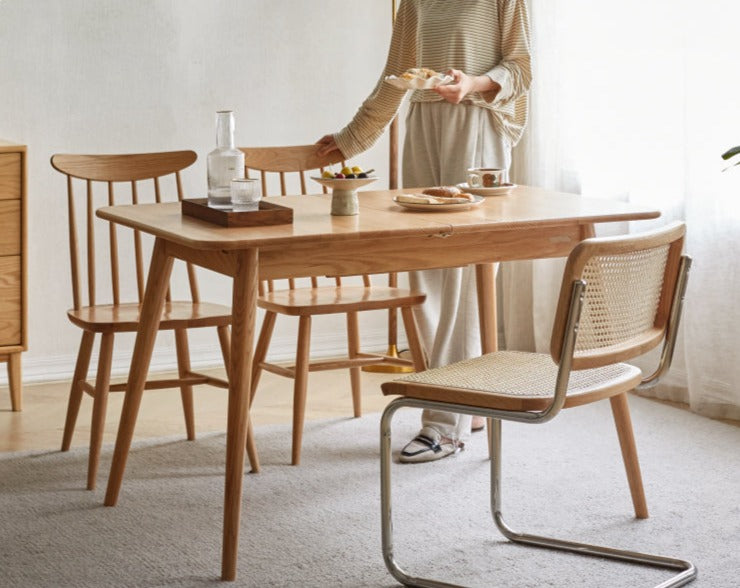 Solid Oak Wood Extendable Folding Dining Table - Space Saving Expandable Table for Small Spaces, Kitchen, Dining Room & Apartment Living
