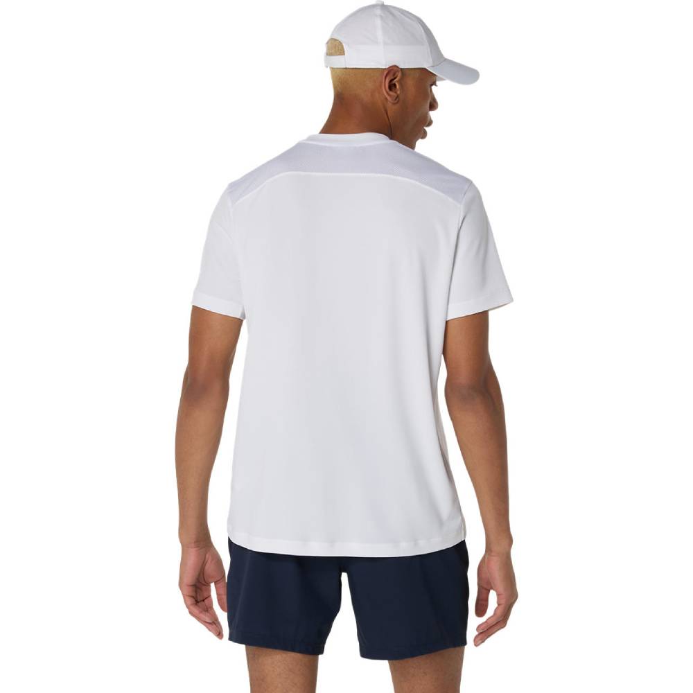 ASICS Men's Tennis Short Sleeve Shirt - Breathable Performance Top for Pickleball, Badminton & Court Sports (Brilliant White) - Ideal for Training, Matches & Casual Wear
