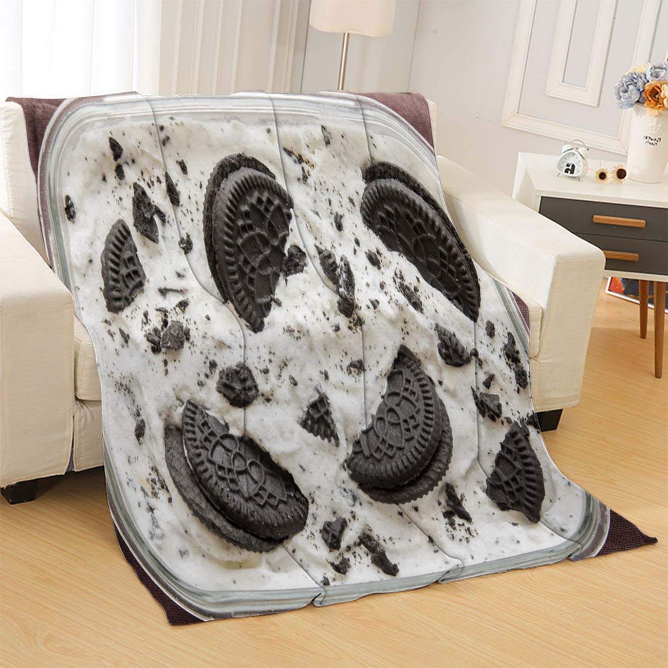 Vikes Luxury Lightweight Super Soft Cozy Throw Blanket - Oreo Cookies & Cream Ice Cream Design - 40x60 Inches for Bed, Couch & Travel - Perfect for Snuggling, Gifts & Home Decor