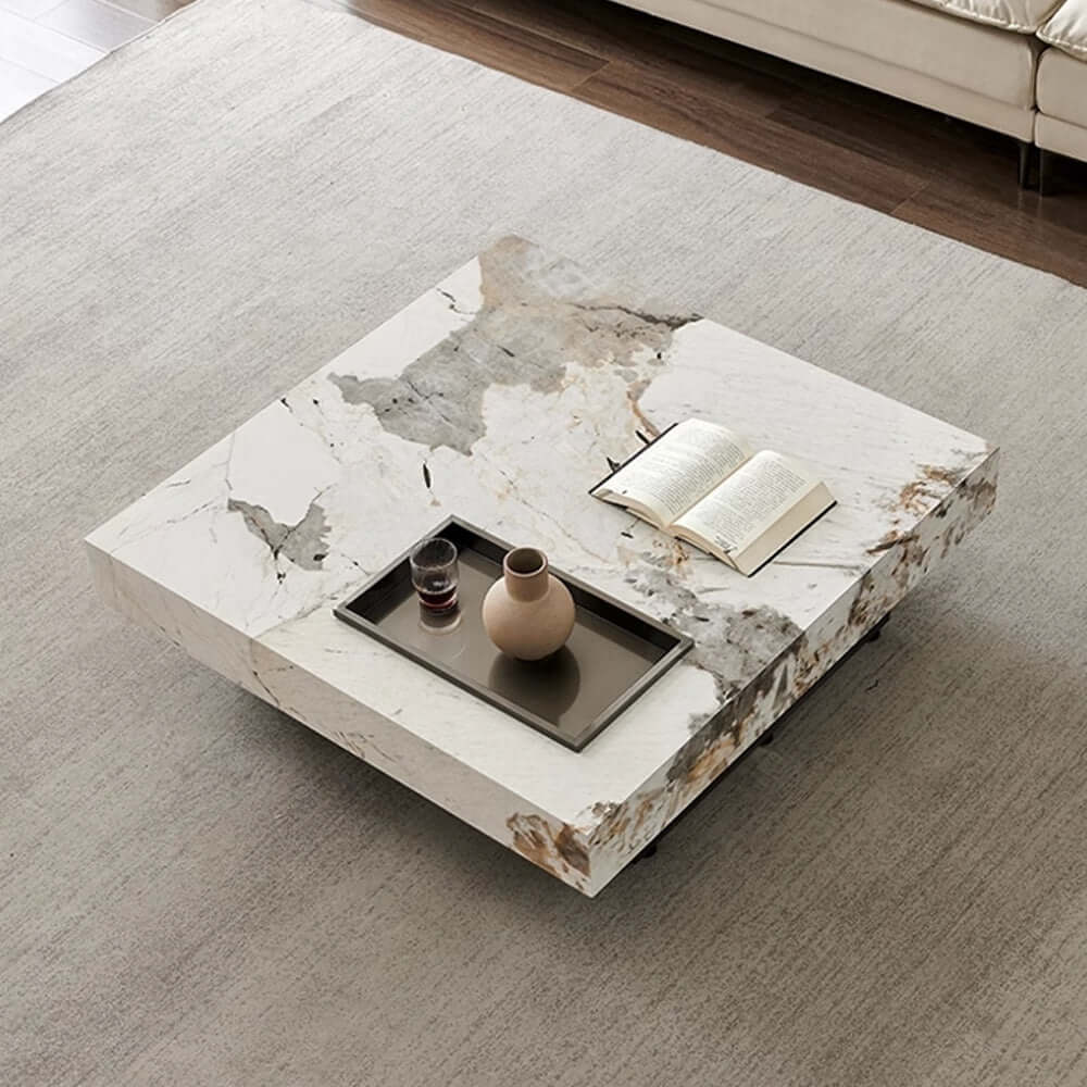 Luxury Square Marble Coffee Table with Metal Legs - Modern Living Room Centerpiece for Home Decor