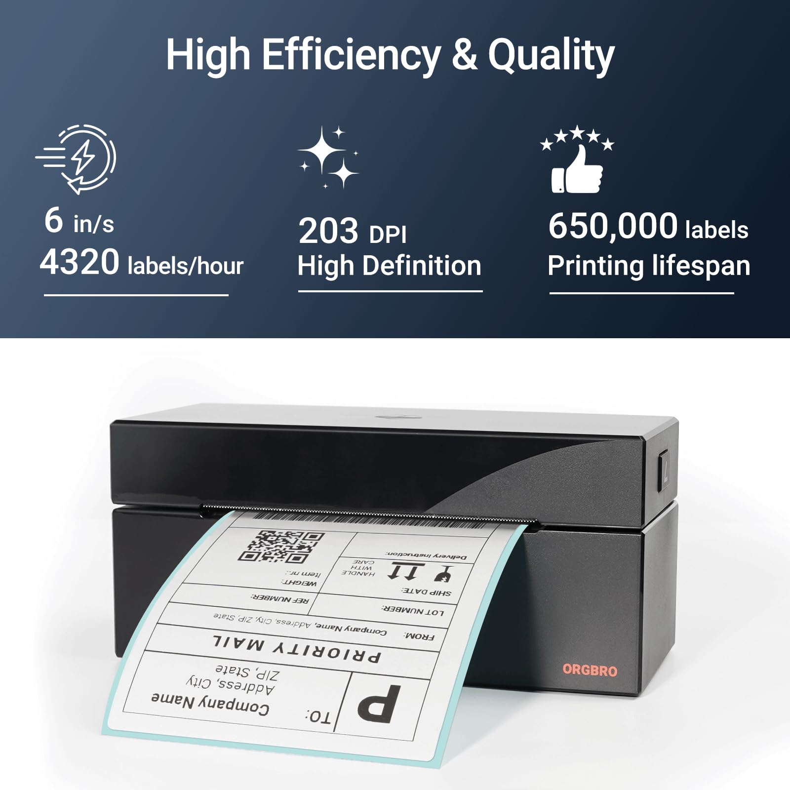 ORGBRO 4x6 Thermal Shipping Label Printer - High Speed Commercial Grade Sticker Maker for Amazon, eBay, Shopify & USPS - USB Thermal Label Printer for Small Business & Ecommerce Shipping Packages - Perfect for Home Offices, Warehouses & Logistics Centers