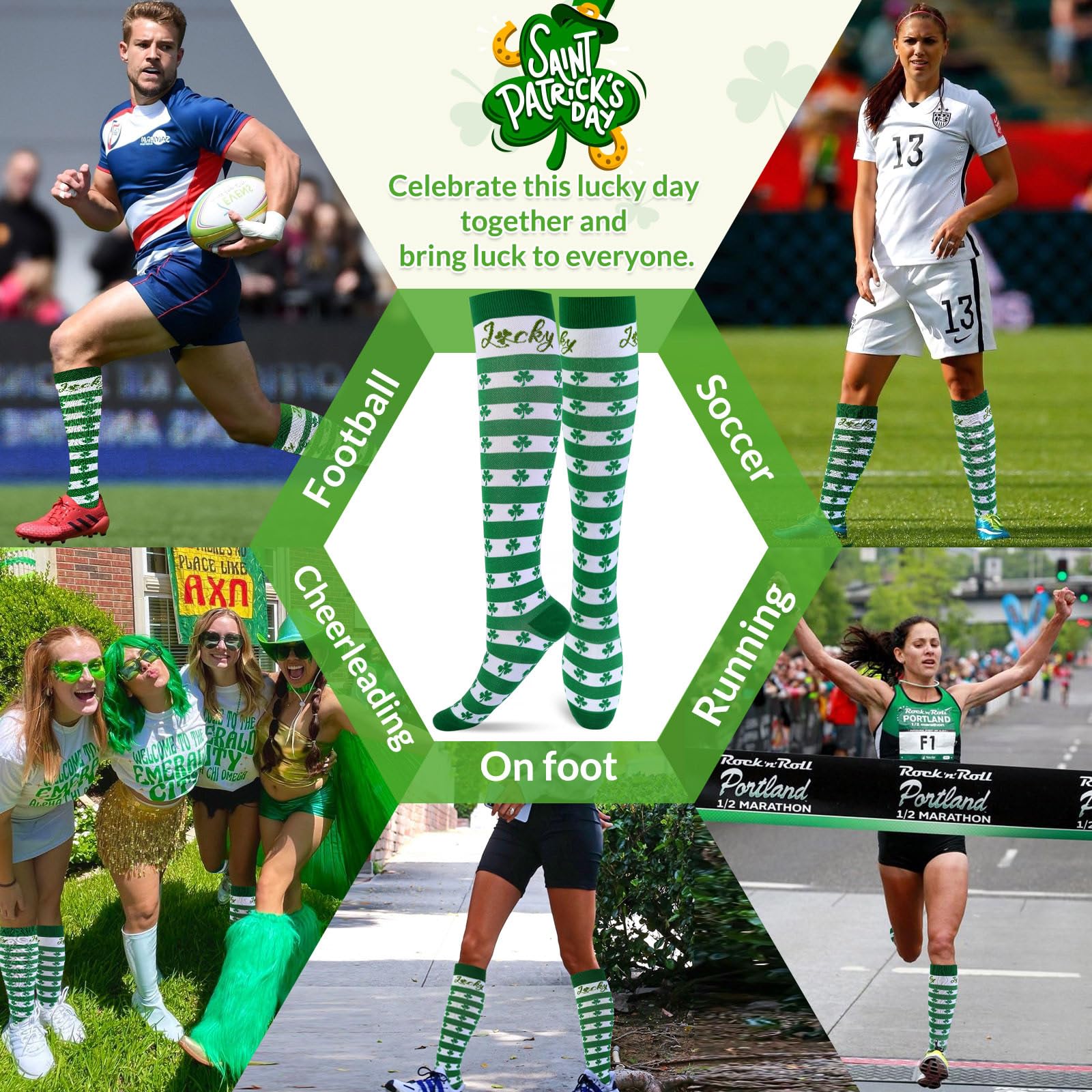 2 Pairs St. Patrick's Day Compression Socks for Women & Men - Lucky Shamrock Knee High Socks for Circulation & Comfort | Perfect for Irish Festivals, Workouts & Holiday Gifts