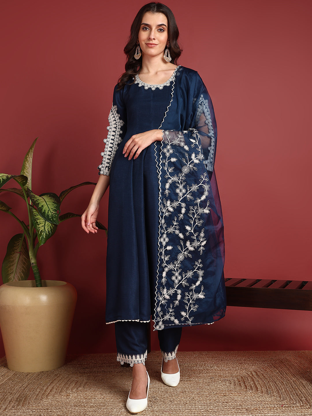 Blue Silk Blend Anarkali Kurta Set for Women | Elegant Indian Ethnic Dress | Perfect for Weddings, Festivals & Special Occasions
