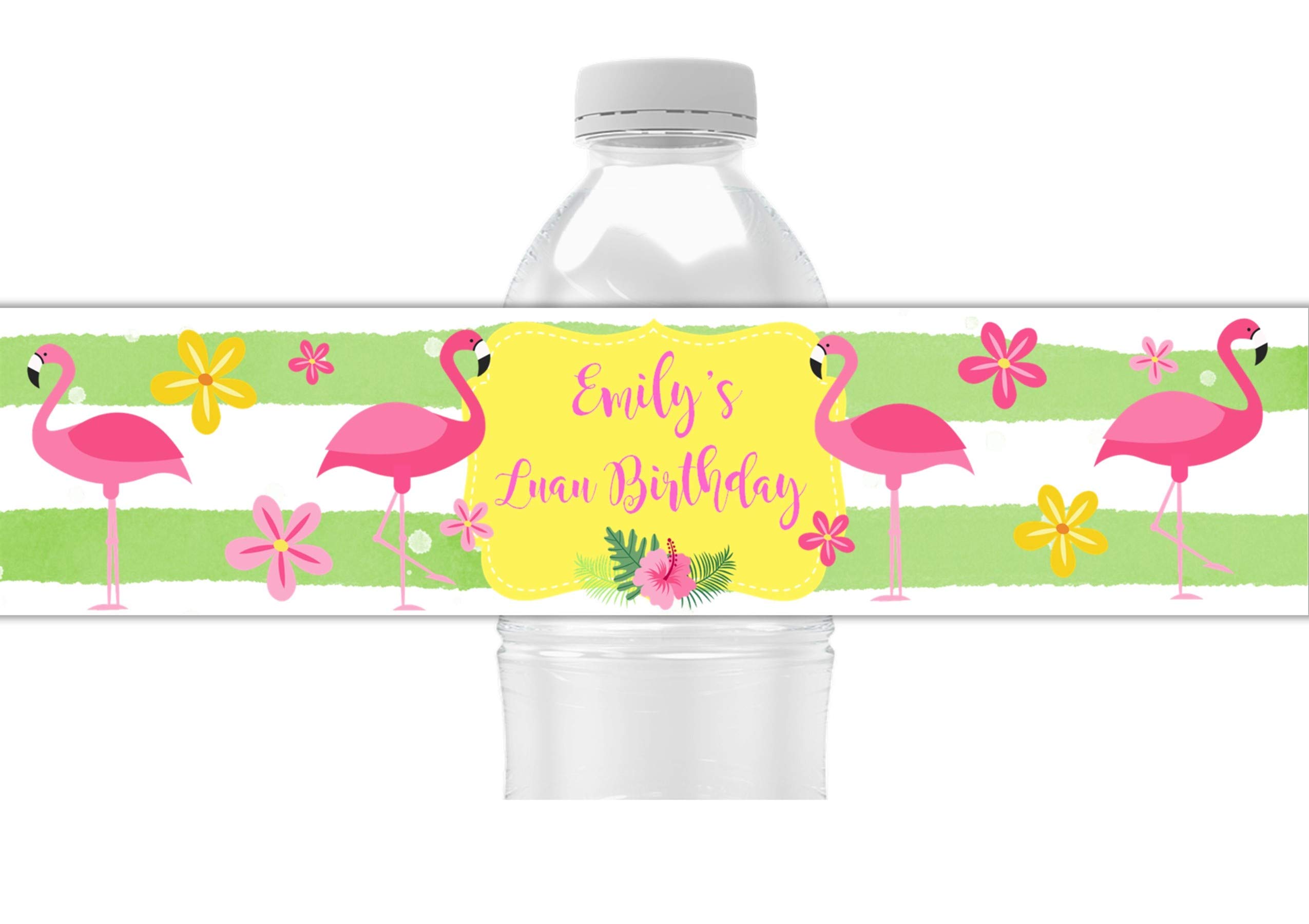 Personalized Tropical Flamingo Water Bottle Labels - 25 Pack Waterproof Peel & Stick Wrappers for Parties, Baby Showers & Summer Events