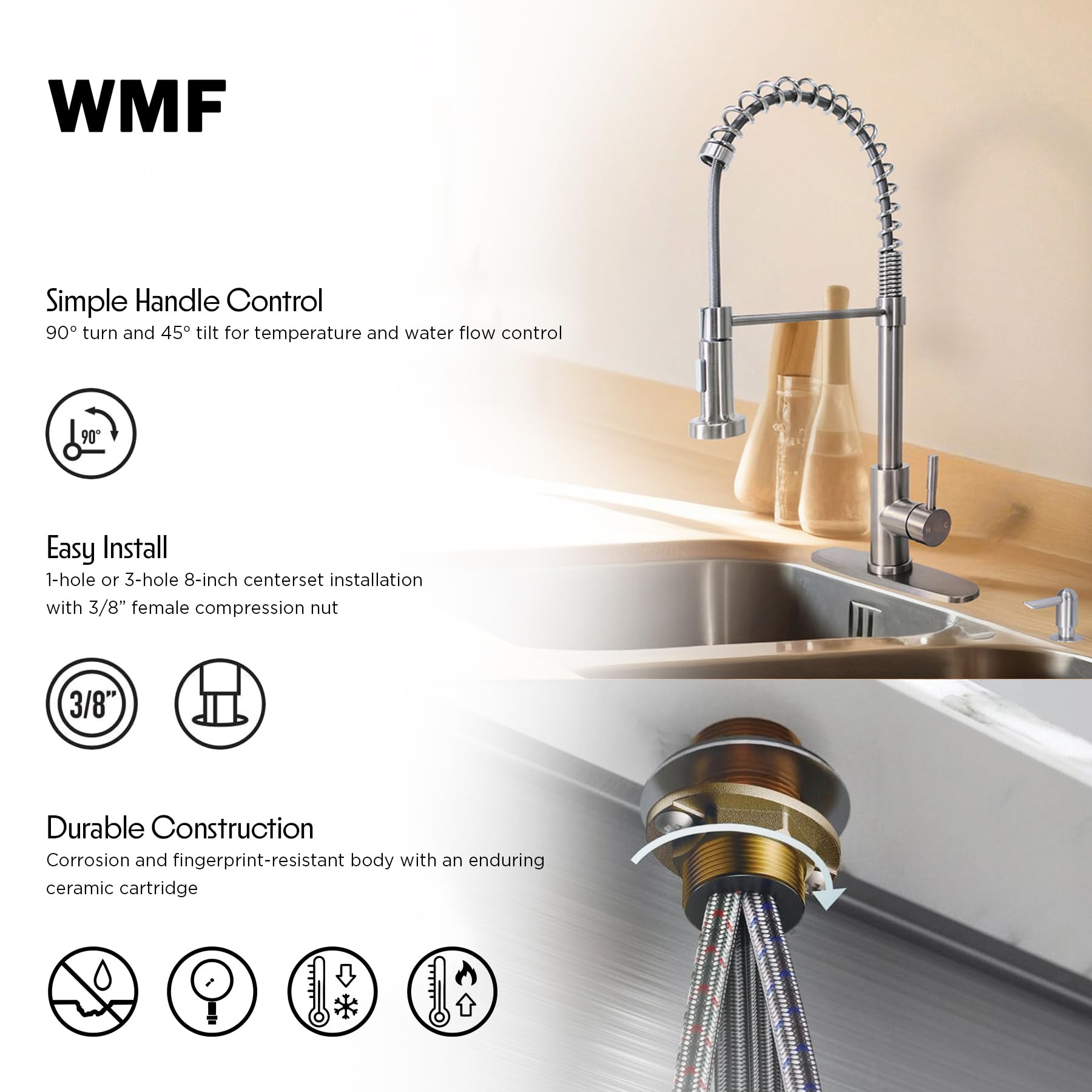 Single Handle Stainless Steel Kitchen Faucet with Pull Down Sprayer - High Arc Brushed Nickel Finish, 1 Hole Sink Faucet with Dual Spray Modes & Hole Cover (21.5 Inch) - Perfect for Modern Kitchens, Dishwashing & Food Prep