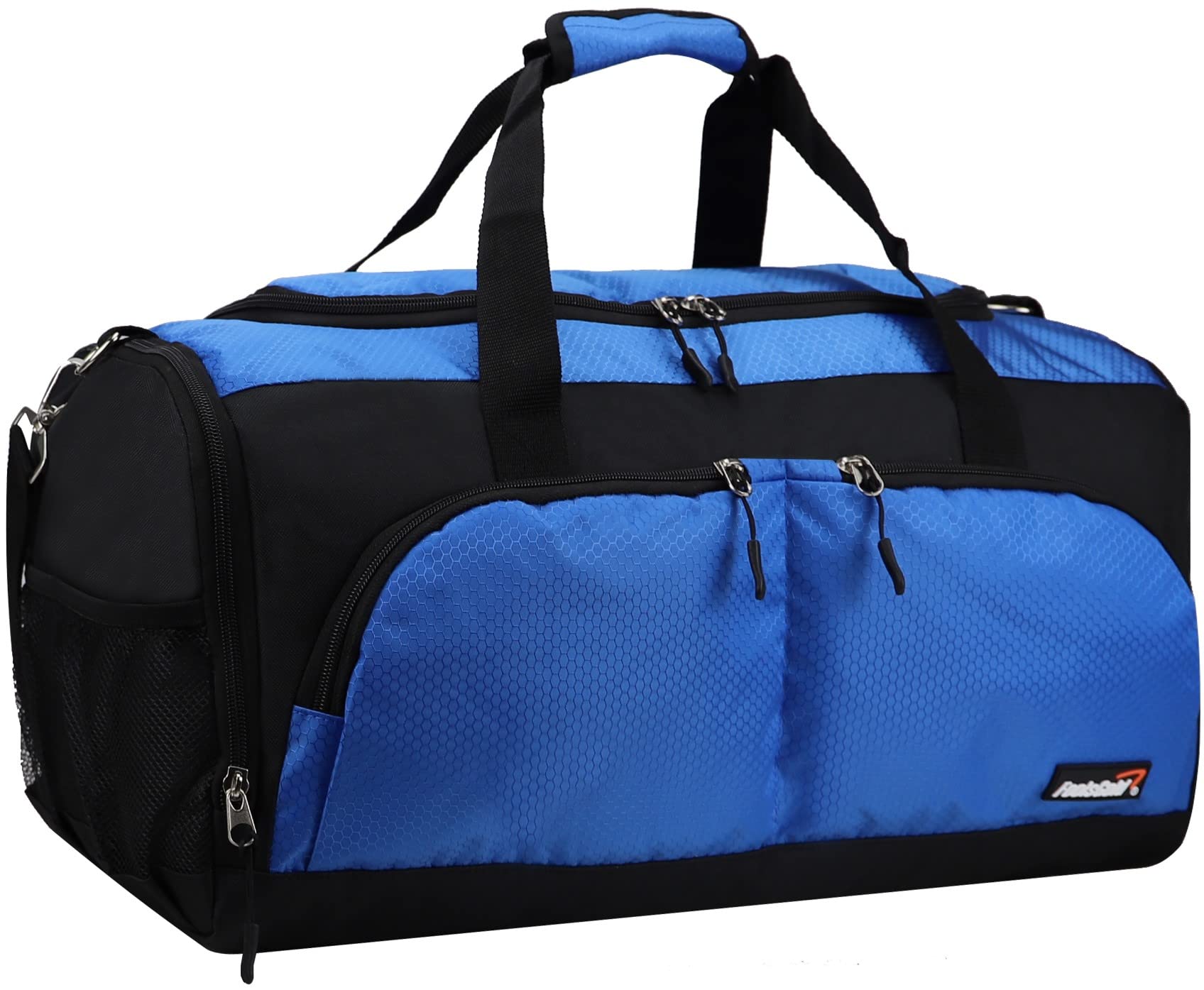 FoolsGold Large Sports Holdall Duffel Bag - Waterproof Gym Bag for Men & Women - Perfect for Travel, Workout, Sports Gear Storage (Black/Blue)