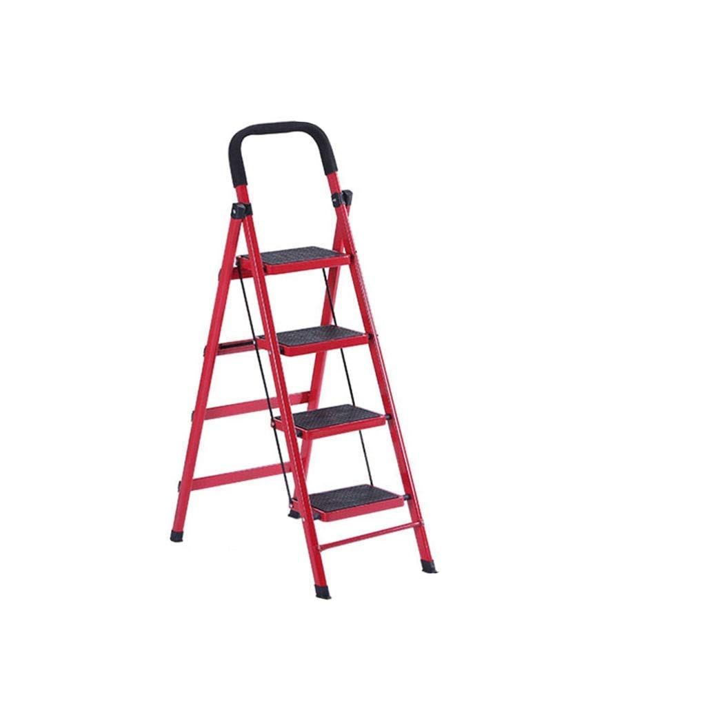 Multi-Purpose 4-Step Safety Ladder with Wide Pedal - Heavy Duty Iron Folding Step Stool for Garden, Orchard, Shop & Home Use - Perfect for Trimming, Harvesting & Household Tasks