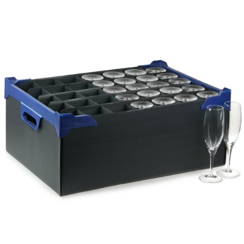 Stackable Glass Storage Box with 35 Small Compartments - Set of 5 Organizer Cases for Champagne Flutes, Wine Glasses & Stemware - Perfect for Home Bar, Kitchen Organization & Party Serving