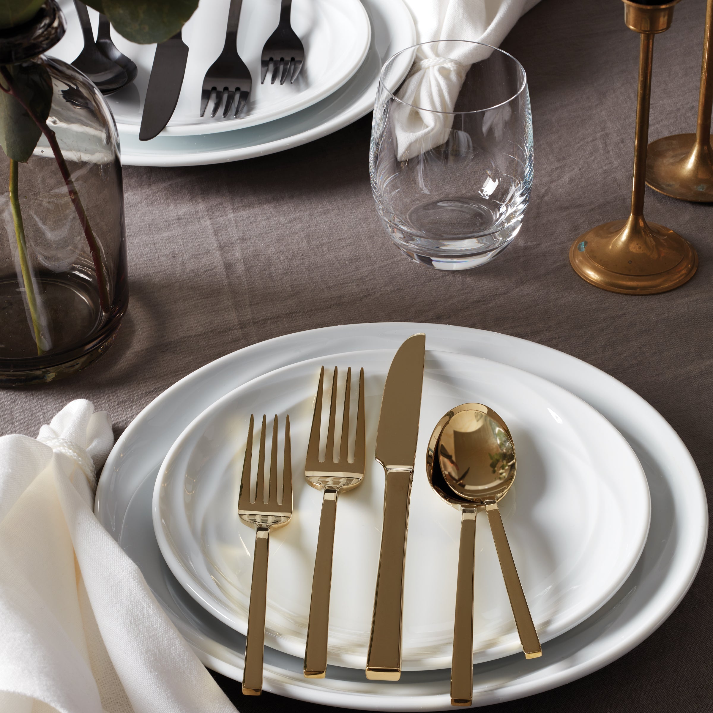 Allay Black Champagne 40-Piece Flatware Set - Premium Stainless Steel Silverware for Formal Dining, Wedding Gifts & Elegant Dinner Parties