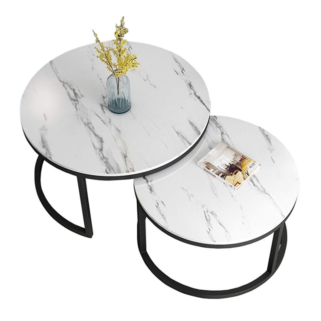 NMDCDH Black and White Coffee Table Set with Marble Top - Stackable Nesting End Tables for Living Room & Bedroom - Modern Metal Base Side Tables (Perfect for Small Spaces, Home Decor, and Entertaining)