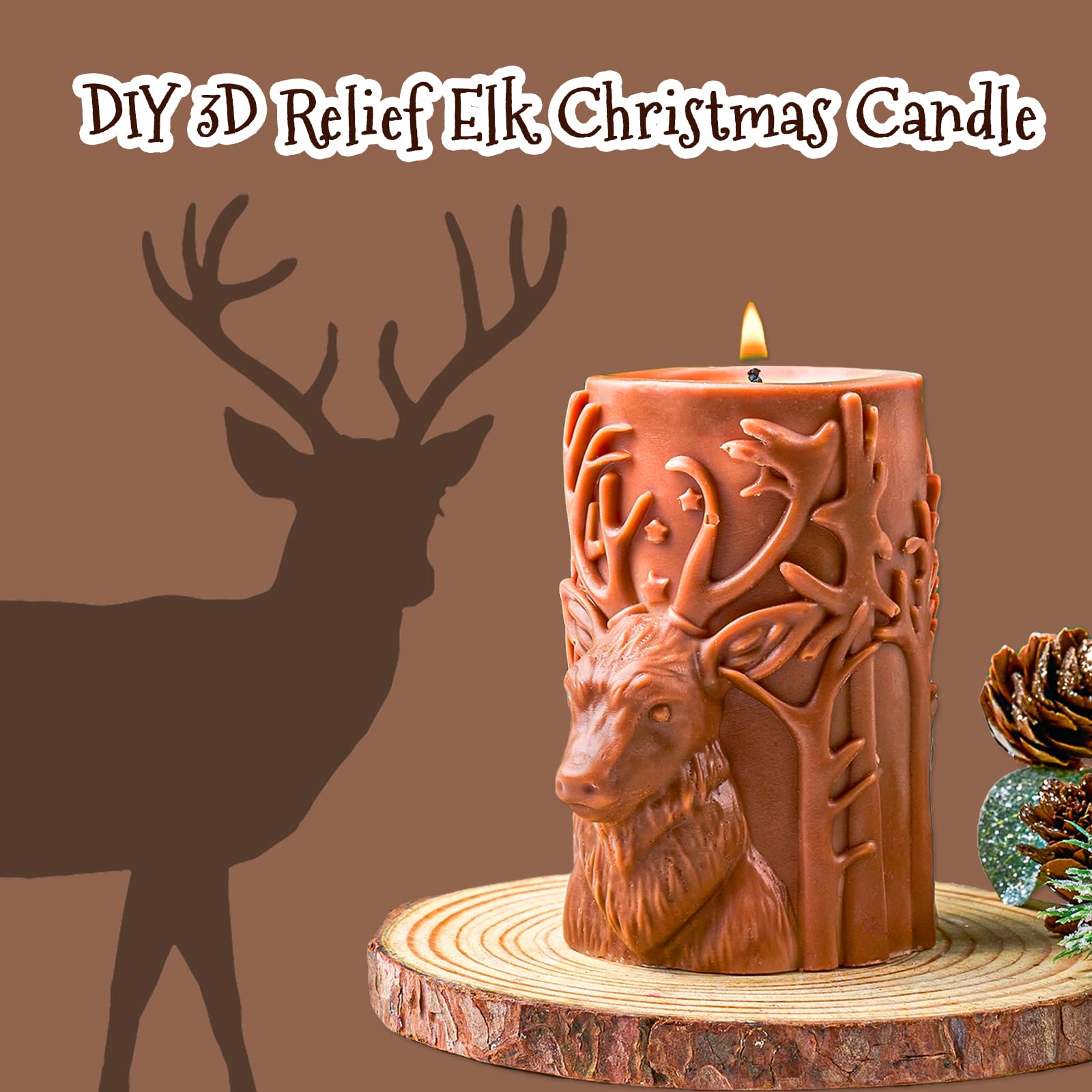 Christmas Elk & Reindeer Silicone Candle Molds Set - DIY Cylinder Pillar Wax Molds for Holiday Candle Making, Resin Soap & Plaster Crafts - Perfect for Xmas Decor, Handmade Gifts & Home Decorations (Includes Tools) - Great for Holiday Parties, DIY Projects & Festive Home Ambiance
