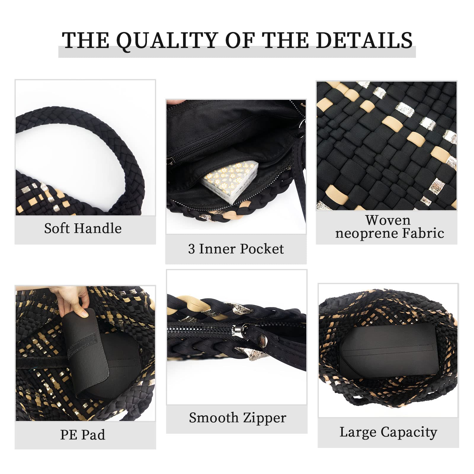 ORAD Women's Large Neoprene Tote Bag - Stylish Woven Handbag with Roomy Shoulder Strap for Beach, Gym, Travel & Work - Perfect for Yoga, Shopping & Daily Commute