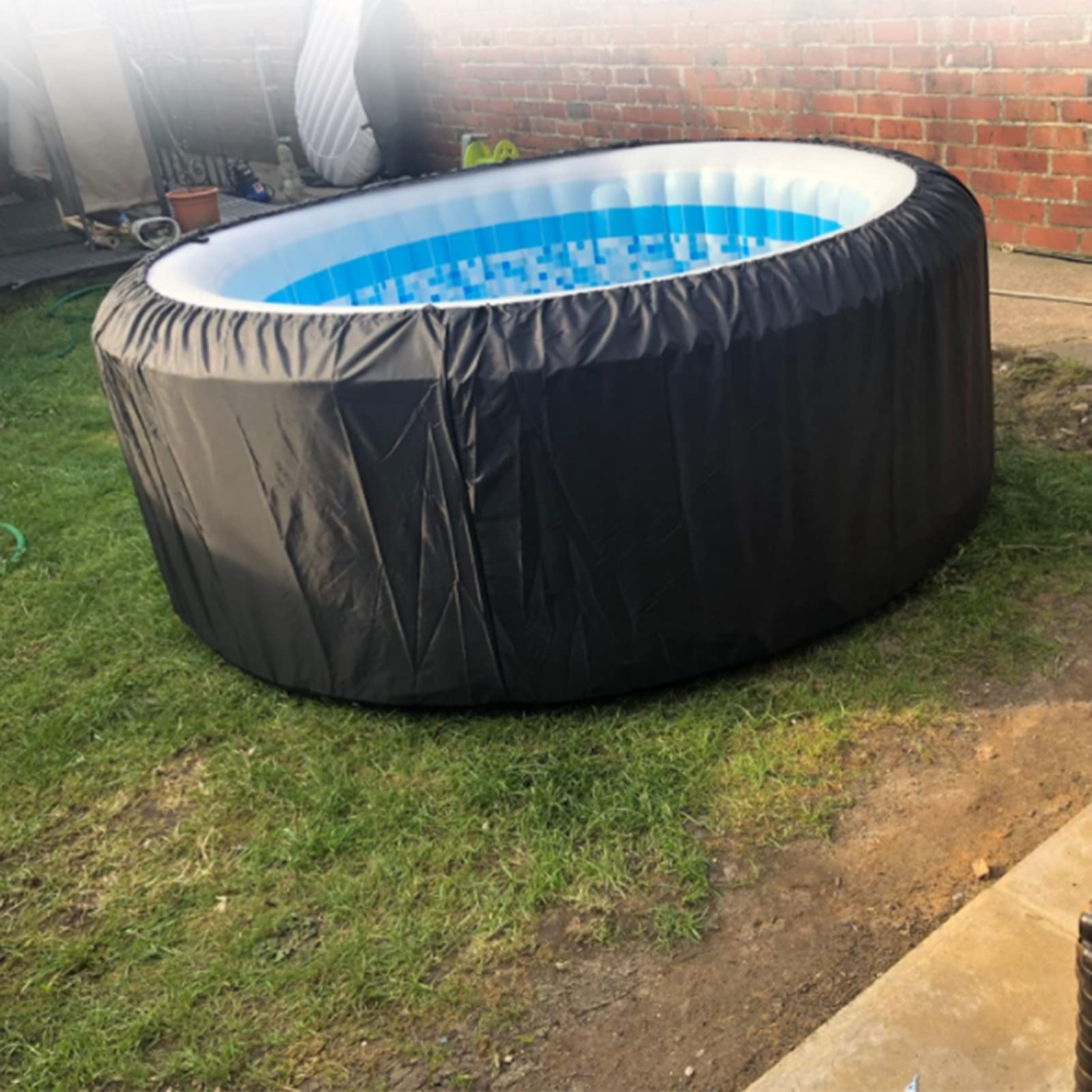 Waterproof Round Patio Table Cover 77x58cm - 210D Oxford Cloth Outdoor Furniture Protector with UV & Wind Resistance - Durable Black Garden Table Cover for Deck, Balcony & Backyard Use