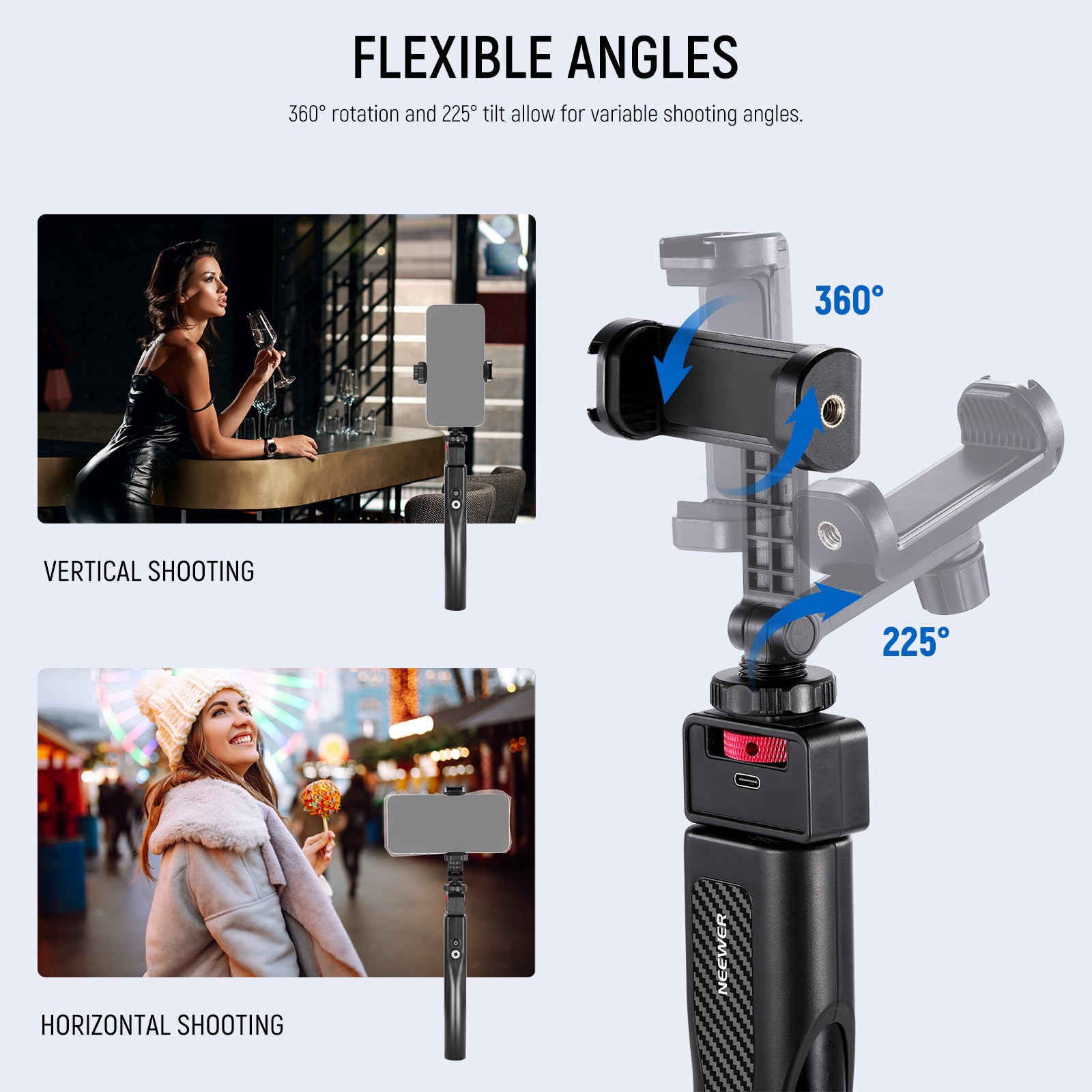 NEEWER PA993 31.5 Inch Rechargeable Selfie Stick with Built-in Battery & Wireless Remote - Perfect for Travel, Vlogging, and Group Photos