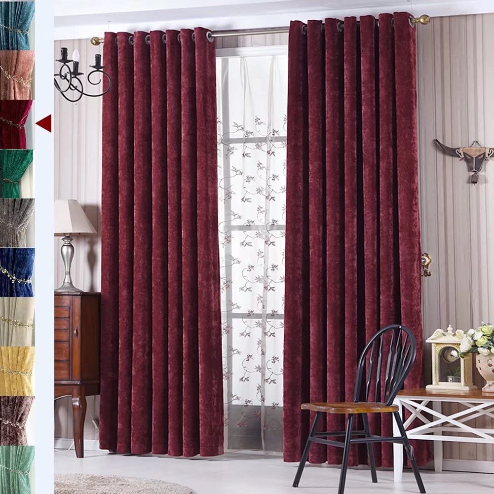 MacoHome Red Velvet Thermal Insulated Blackout Curtain Panels - 84 x 63 Inch, Set of 2 Panels for Bedroom & Living Room - Room Darkening Grommet Drapes with Customized Fit (Not Full Blackout) | Perfect for Home Theater, Nursery & Light-Sensitive Sleepers