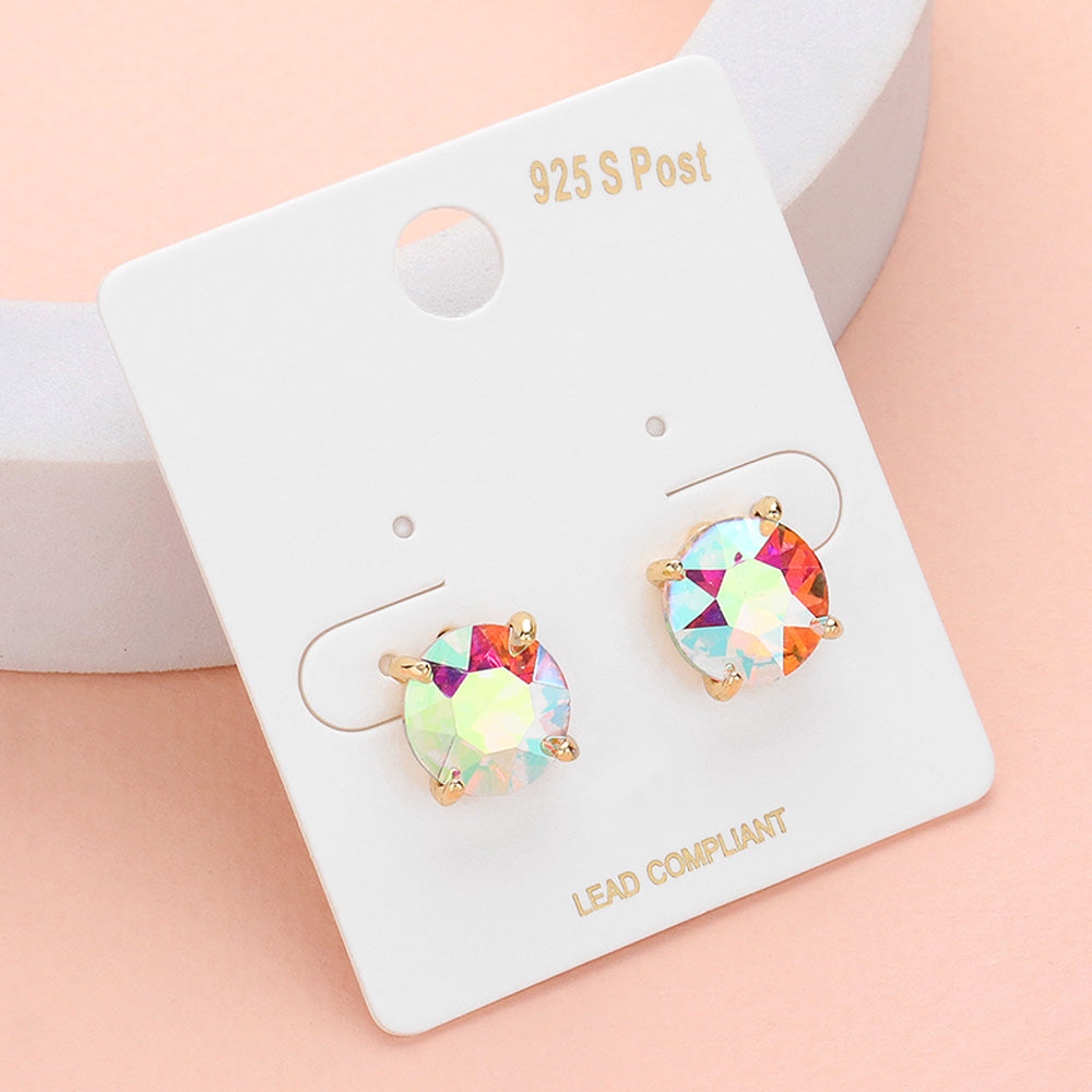 AB Round Stone Stud Earrings in 14K Gold - Elegant Cubic Zirconia Earrings for Women | Perfect for Interviews, Parties & Everyday Wear