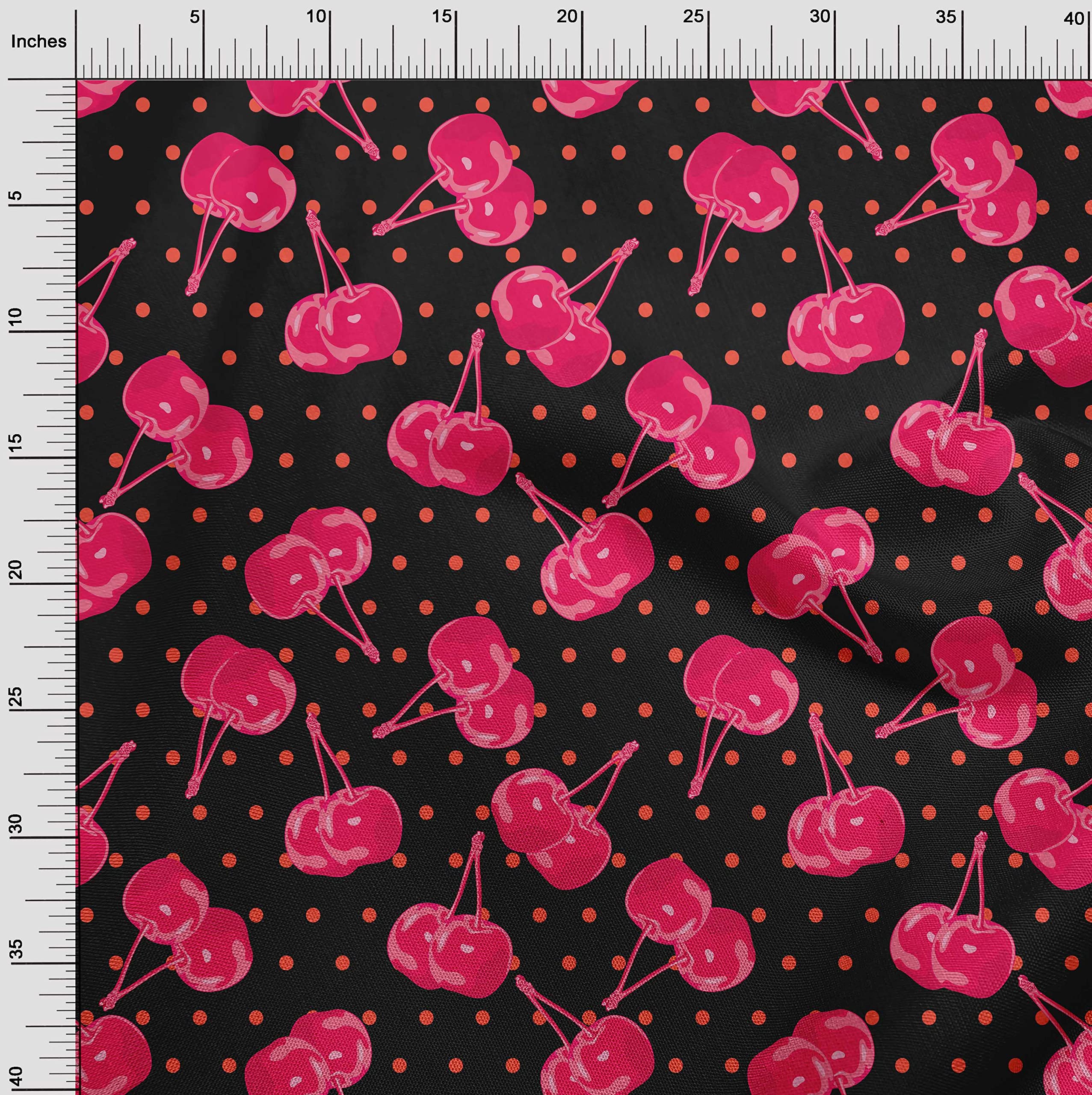 Velvet Magenta Cherry Print Fabric by The Yard - 58