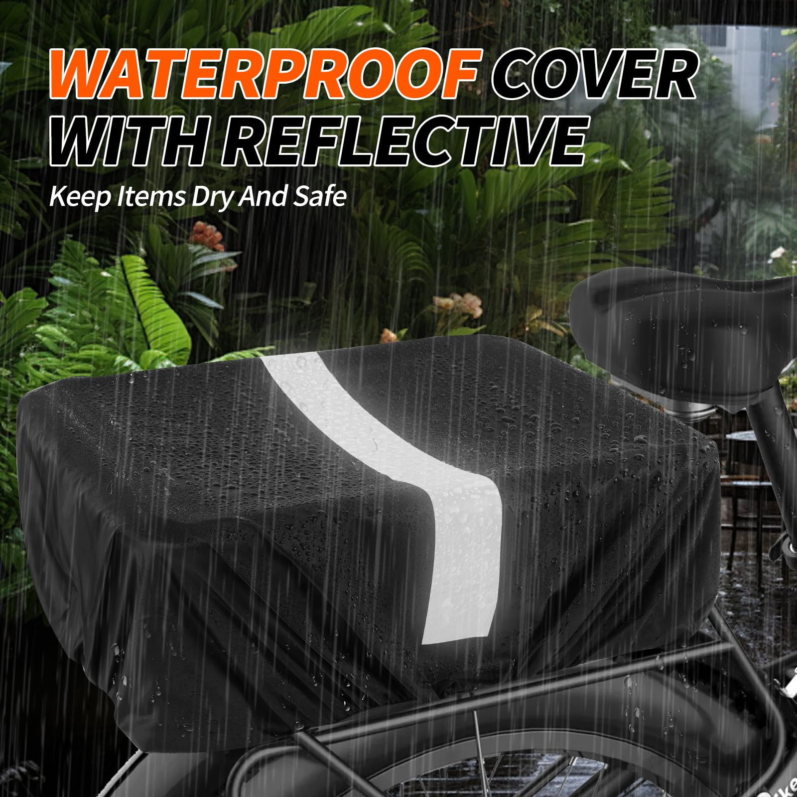 Dirza Waterproof Bike Basket Liner with Cargo Net - Heavy Duty Thickened Rear Bicycle Basket Cover Accessory (Black) - Perfect for Commuting, Grocery Shopping & Outdoor Adventures