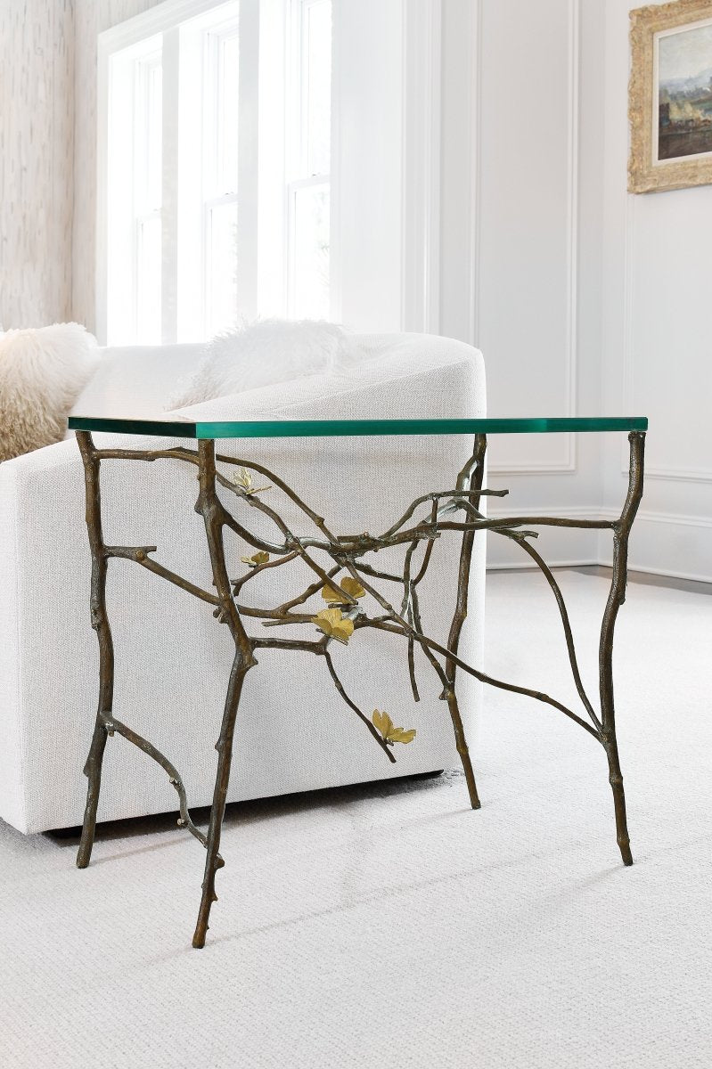 Butterfly Ginkgo Side Table - Modern Wooden End Table for Living Room, Bedroom, or Office - Small Accent Table with Unique Butterfly Design - Perfect for Home Decor and Functional Storage