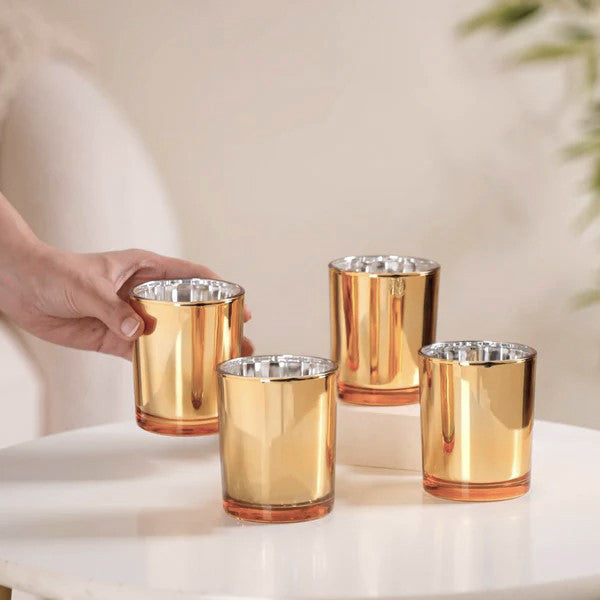 10 Pack Gold Glass Votive Tealight Candle Holders - Elegant Mercury Glass Wedding Decor, Valentine's Day Party Supplies, Bridal Shower & Baby Shower Decorations - Perfect for Romantic Dinners, Centerpieces, and Special Events