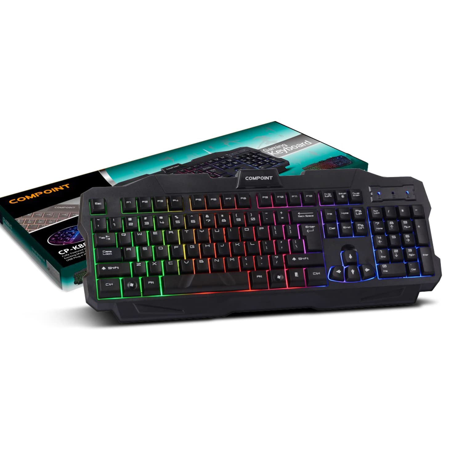 Compoint RGB Gaming Keyboard - USB Wired for PC, PS5, Xbox & MAC - Silent Mechanical with Wrist Rest - Perfect for Esports & Streaming