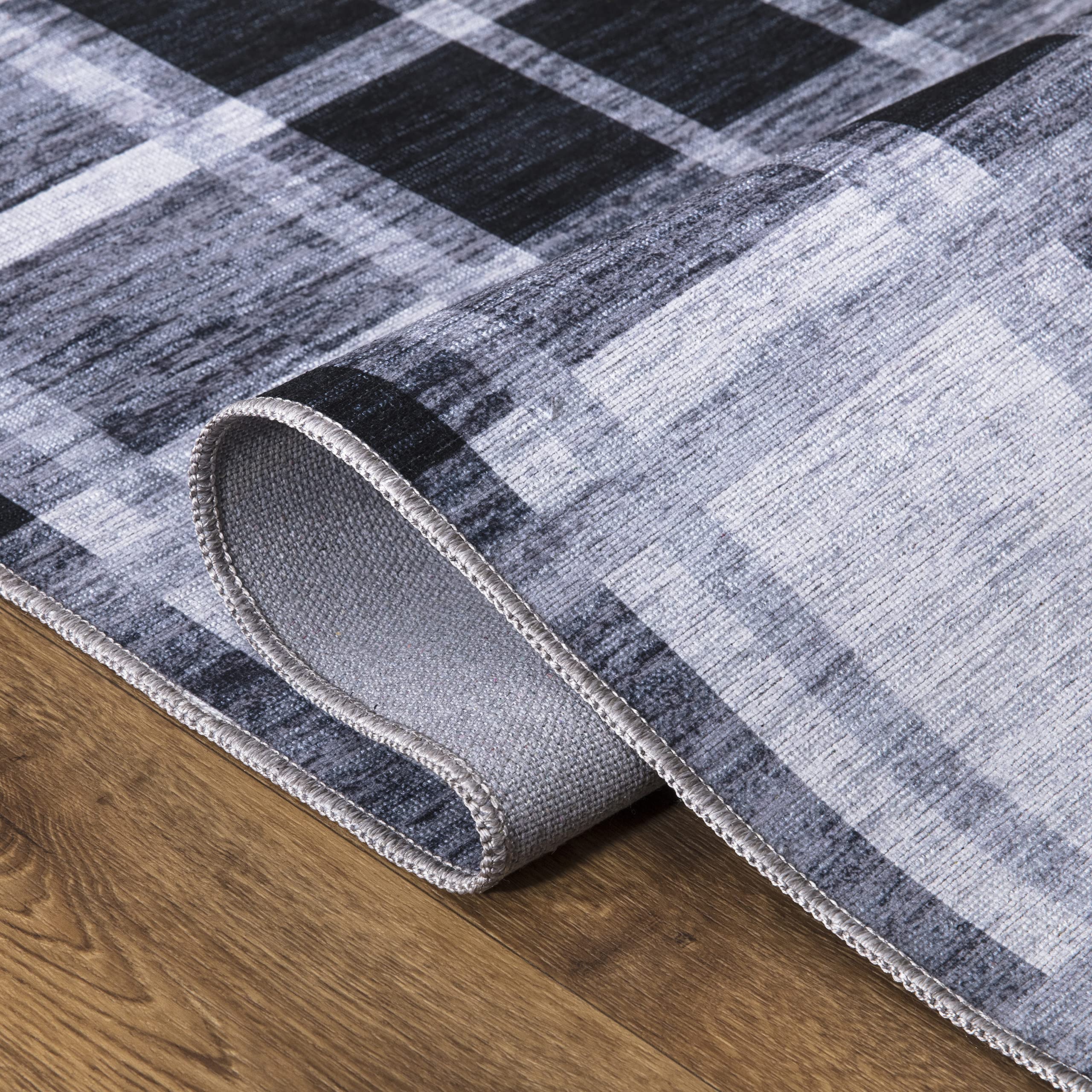 Abani 5' x 8' Farmhouse Plaid Area Rug - Cream Grey Polypropylene Non-Shedding Stain Resistant Washable Indoor Rug for Living Room, Bedroom & Dining Room