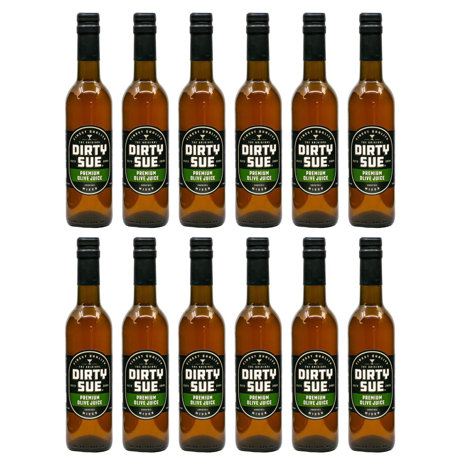 Dirty Sue Premium Olive Juice - 12.69 oz Glass Bottle (Pack of 12) | Perfect for Martinis, Cocktails & Gourmet Cooking