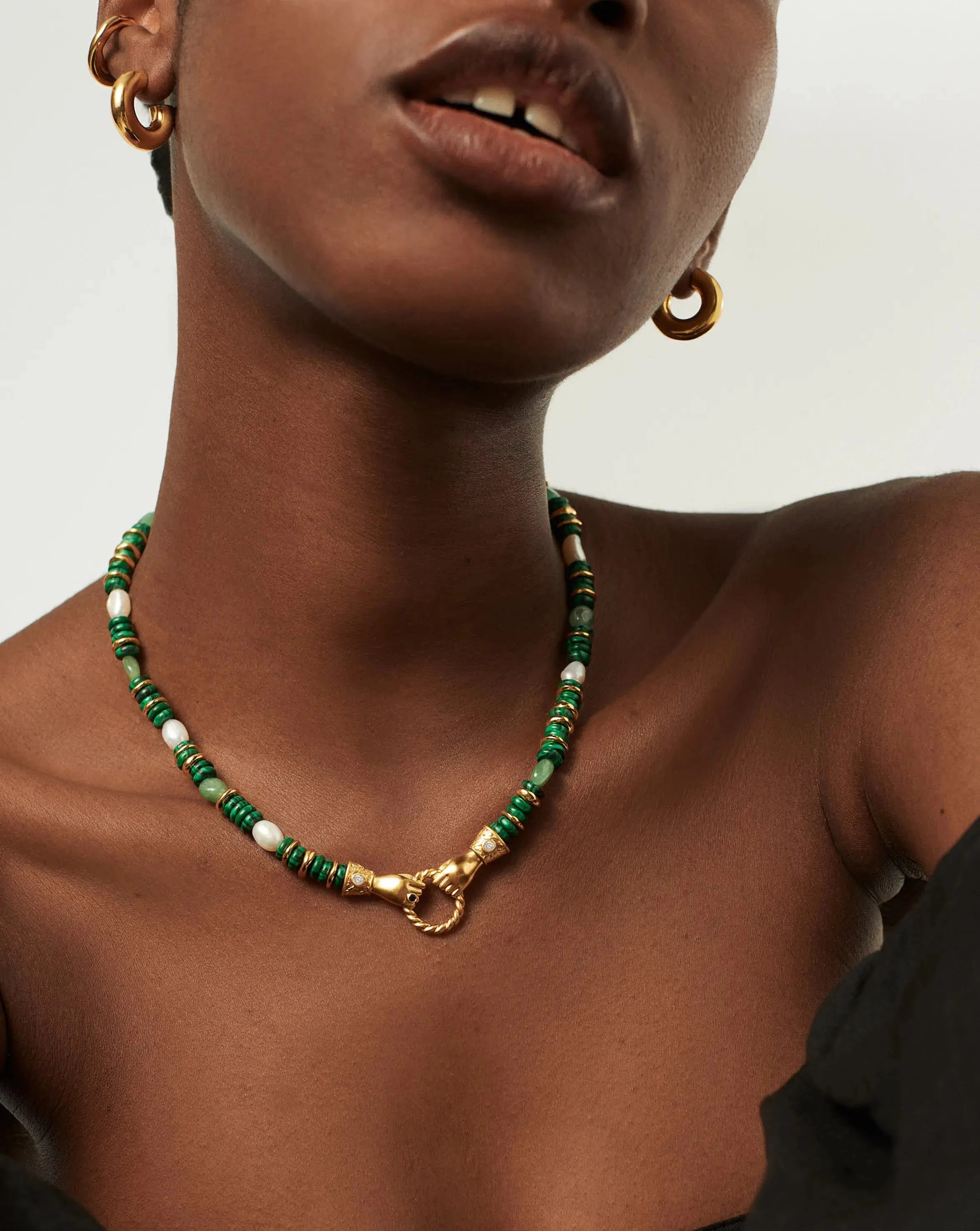 Harris Reed Chunky Beaded Gemstone Necklace - 18k Gold Plated Multi Green Gemstone & Pearl Statement Jewelry for Women | Perfect for Parties, Weddings & Special Occasions