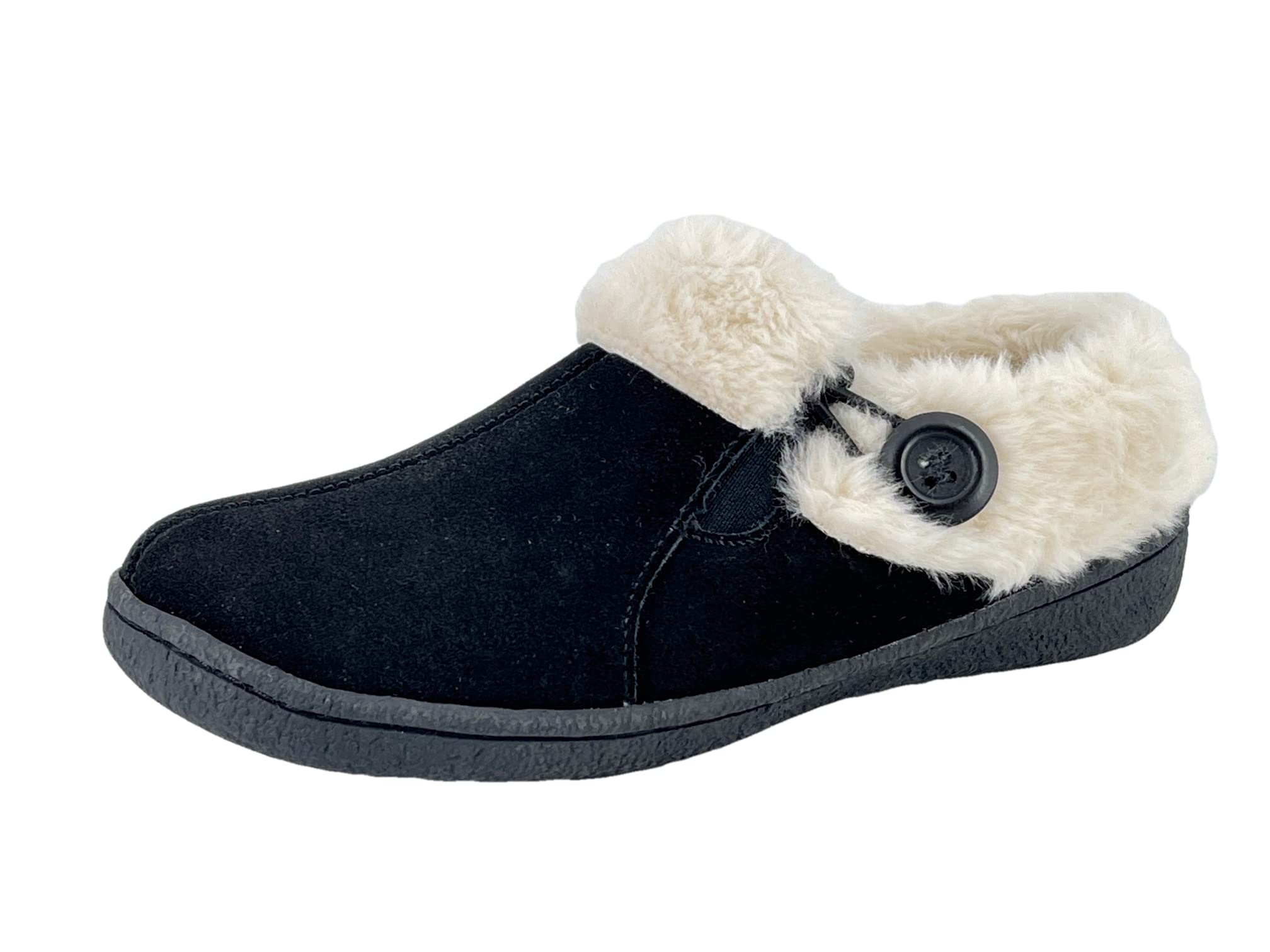 Clarks Women's Suede Leather House Slippers with Gore & Bungee JMH2213 - Warm Plush Faux Fur Lining - Comfortable Indoor/Outdoor Slippers for Women - Perfect for Home, Office & Travel Use