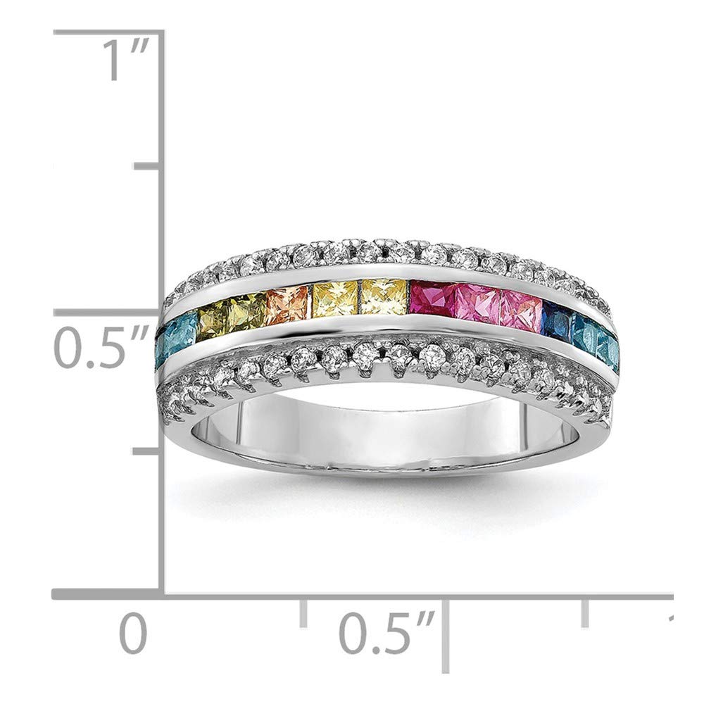 925 Sterling Silver Channel-Set Colorful & Clear Cubic Zirconia Ring for Women - Elegant Fine Jewelry Gift for Her - Perfect for Anniversaries, Birthdays & Special Occasions