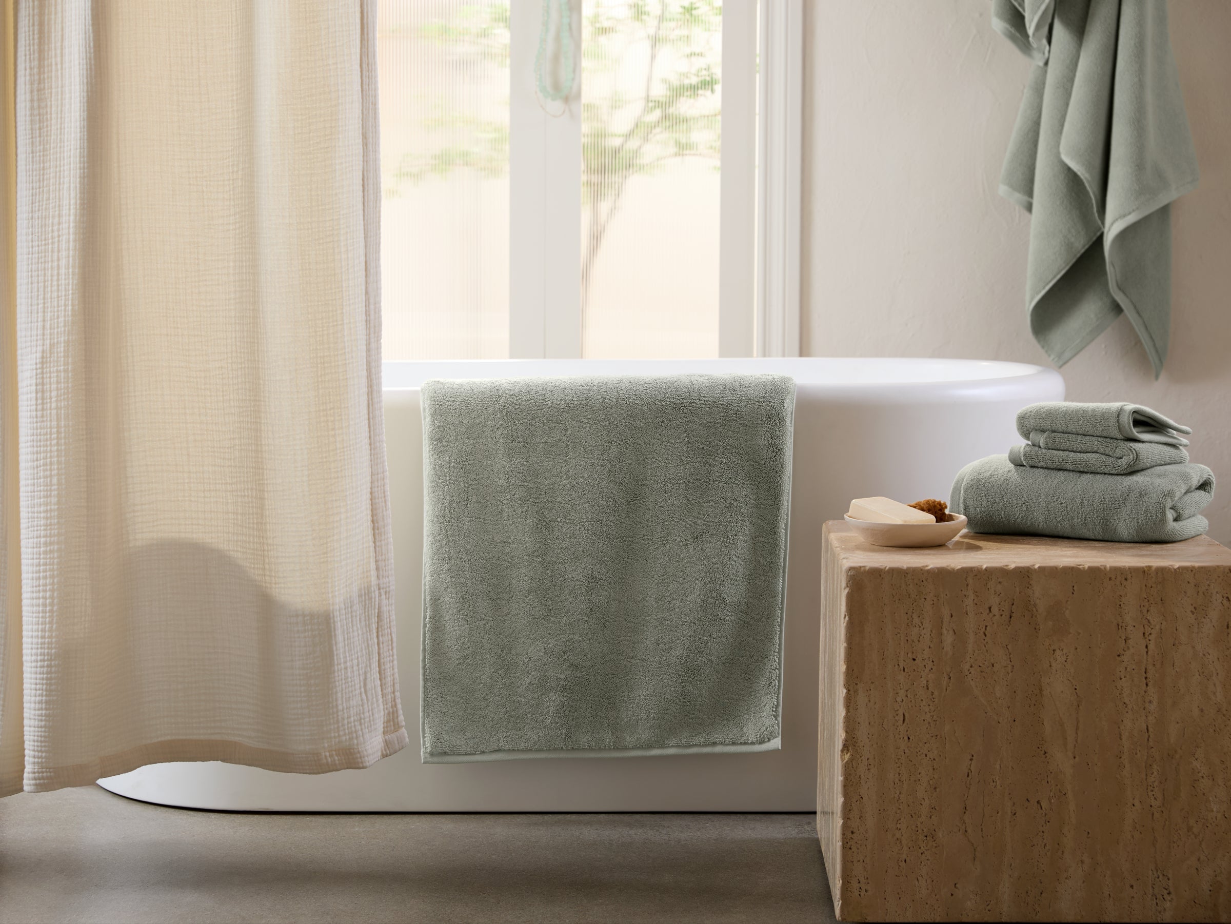 Organic Plush Bath Tub Mat - Soft, Non-Slip Sage Green Rug for Shower & Bathtub Safety | Eco-Friendly Cotton Bathroom Floor Mat for Kids & Adults | Perfect for Spa, Nursery & Bathroom Decor