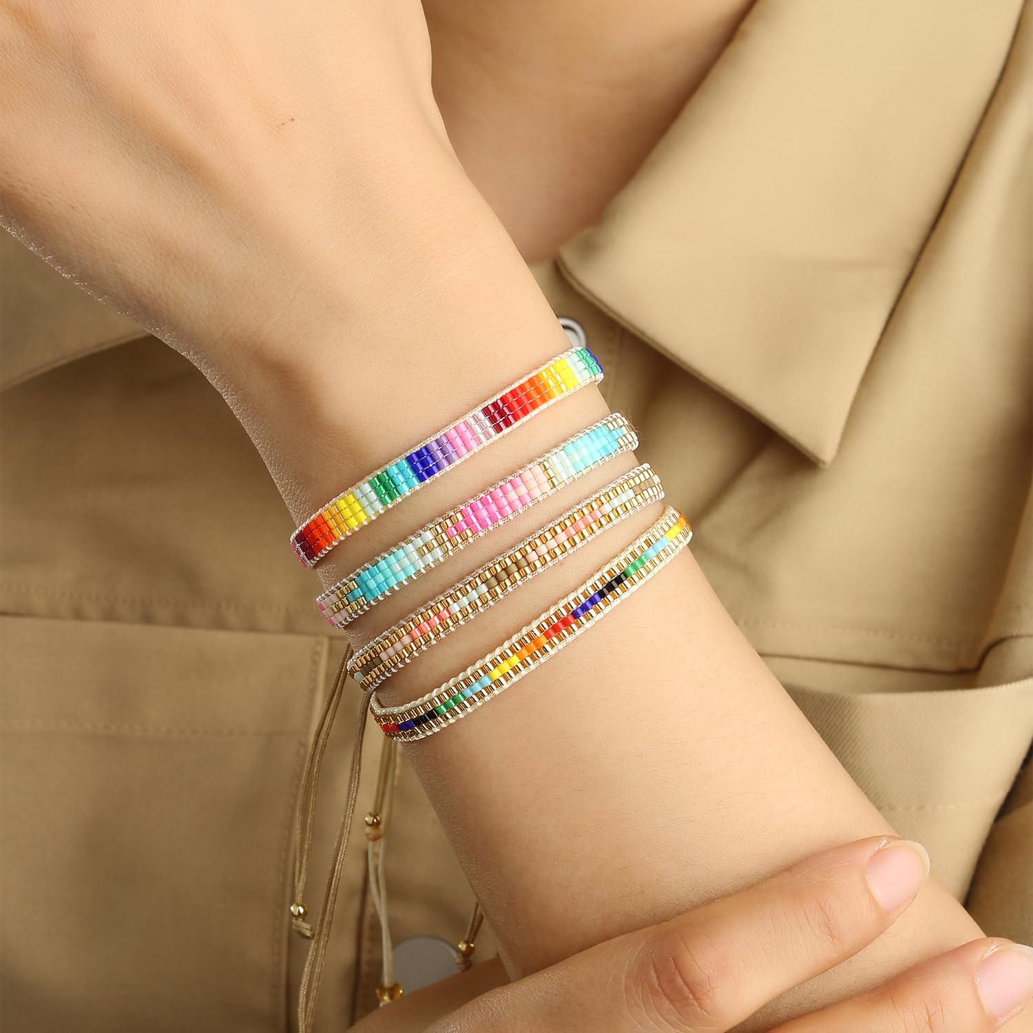 KELITCH Miyuki Bohemian Friendship Bracelets - Rainbow Color Beaded Charm Bangle Jewelry for Women & Girls - Perfect for Gifts, Parties, and Everyday Boho Style