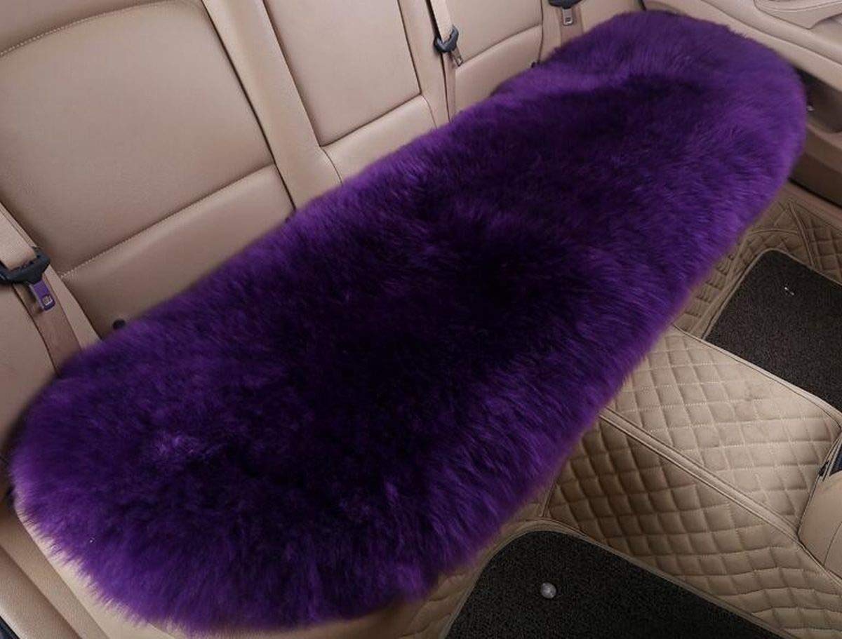 Premium Natural Sheepskin Car Seat Cover - Winter Warm Wool Cushion for Cars, Trucks, SUVs & Vans (Universal Fit, Purple) - Enhance Comfort for Long Drives & Cold Weather Commutes