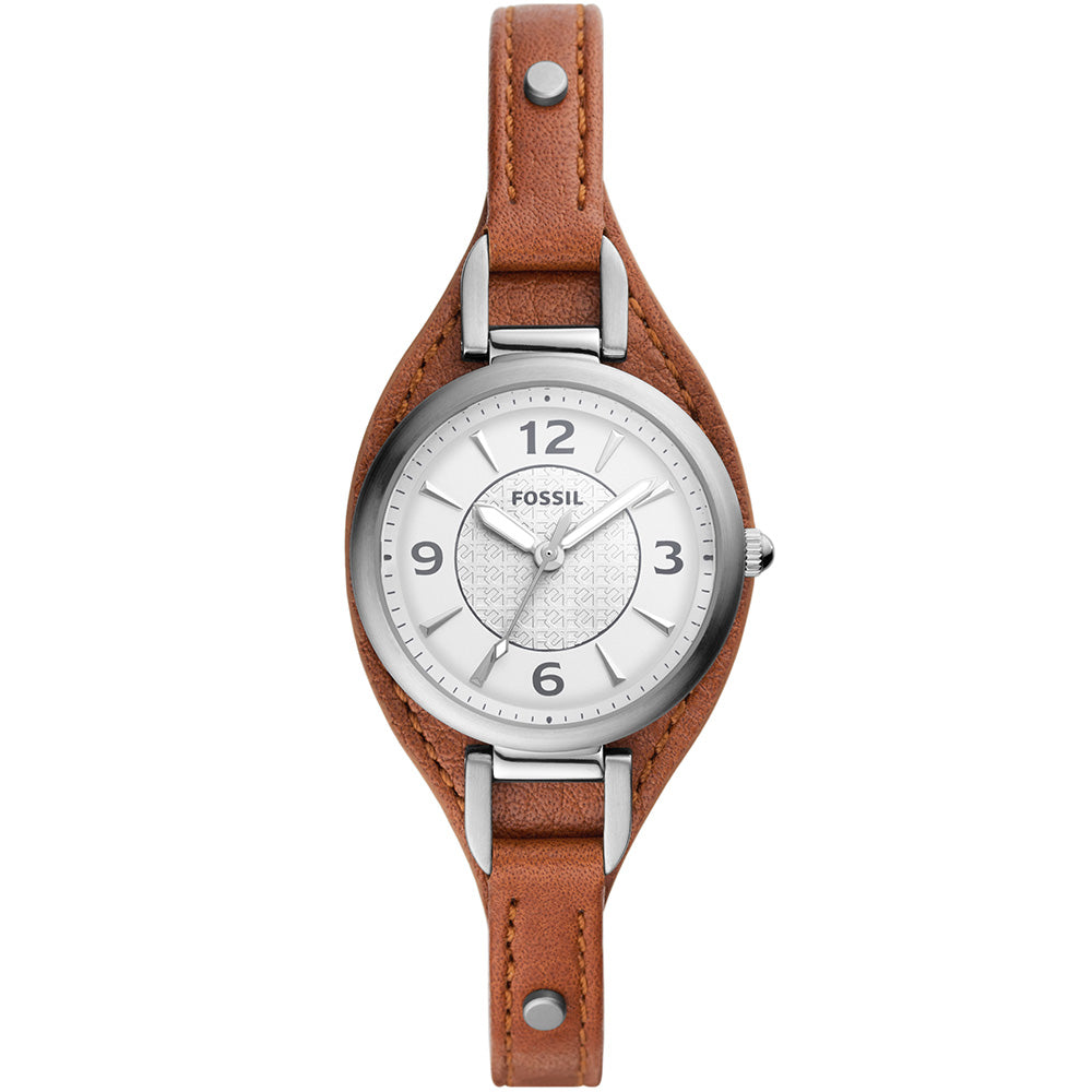 Fossil ES5214 Carlie Stainless Steel Watch for Women - Elegant Analog Quartz Timepiece with Leather Strap, Perfect for Work, Casual & Special Occasions