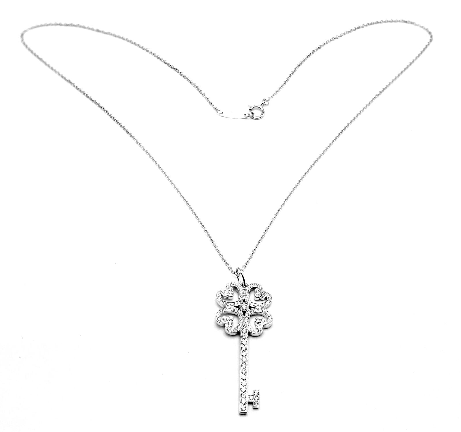 Tiffany & Co Platinum & 18k White Gold Enchant Quatra Heart Key Pendant Necklace - Elegant Jewelry Gift for Women, Perfect for Anniversaries & Special Occasions