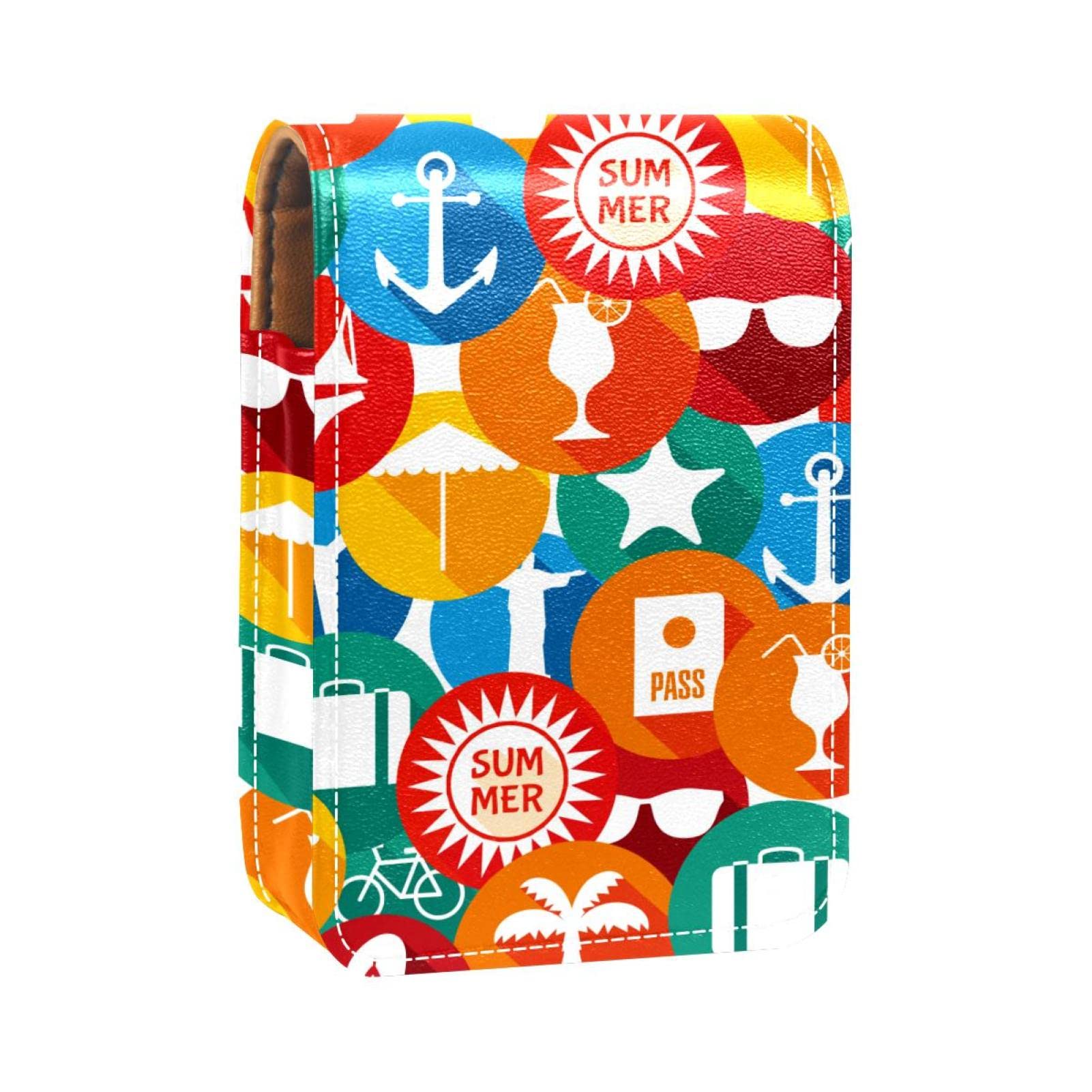 Personalized Lipstick Case - Portable Makeup Bag & Cosmetic Pouch Organizer with Colorful Summer Pattern - Perfect for Travel, Gift, and Daily Makeup Storage
