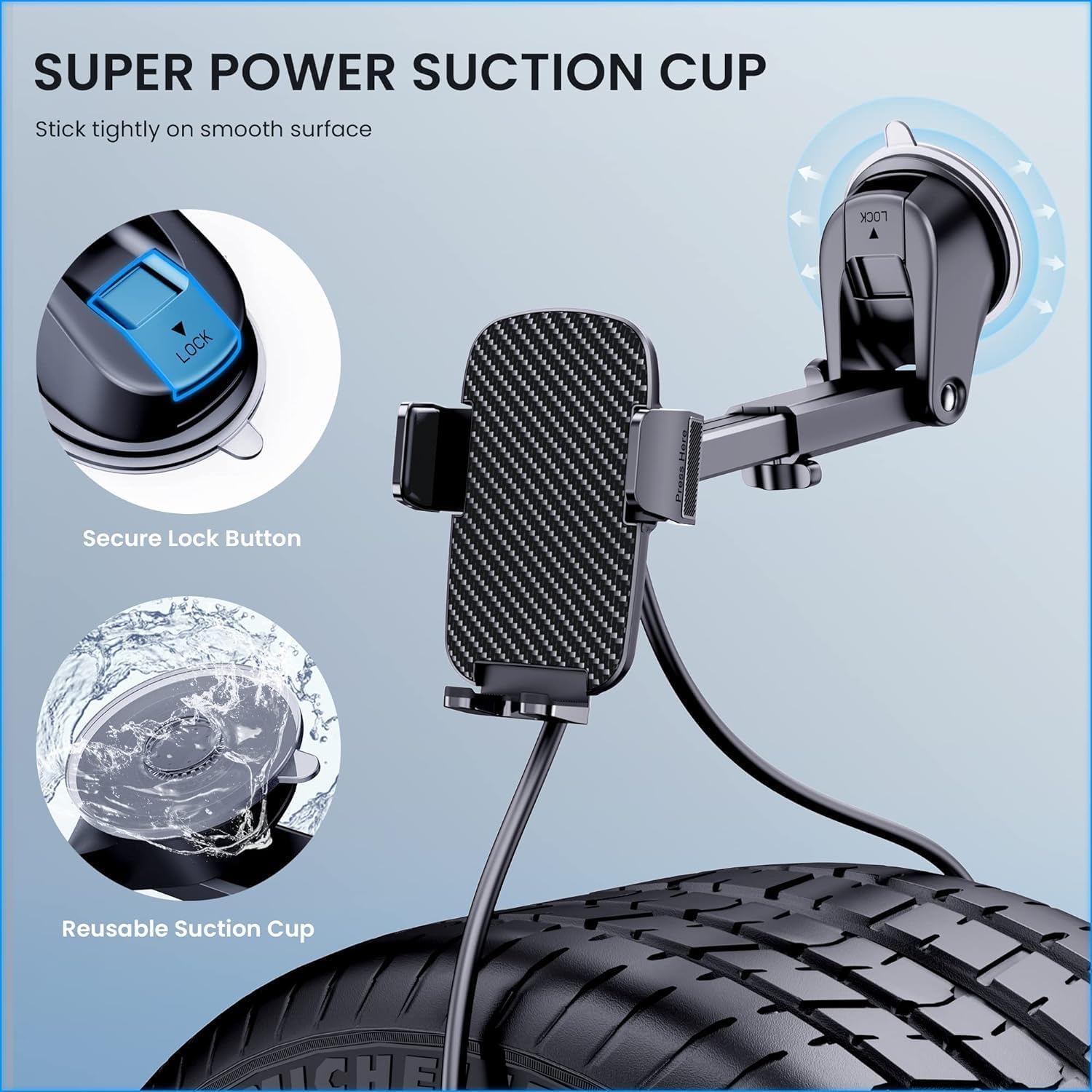 TICILFO Universal Car Phone Holder with Military-Grade Suction Cup - 360° Adjustable Dashboard Mount for iPhone & Smartphones - Perfect for GPS Navigation, Hands-Free Calling & Road Trips