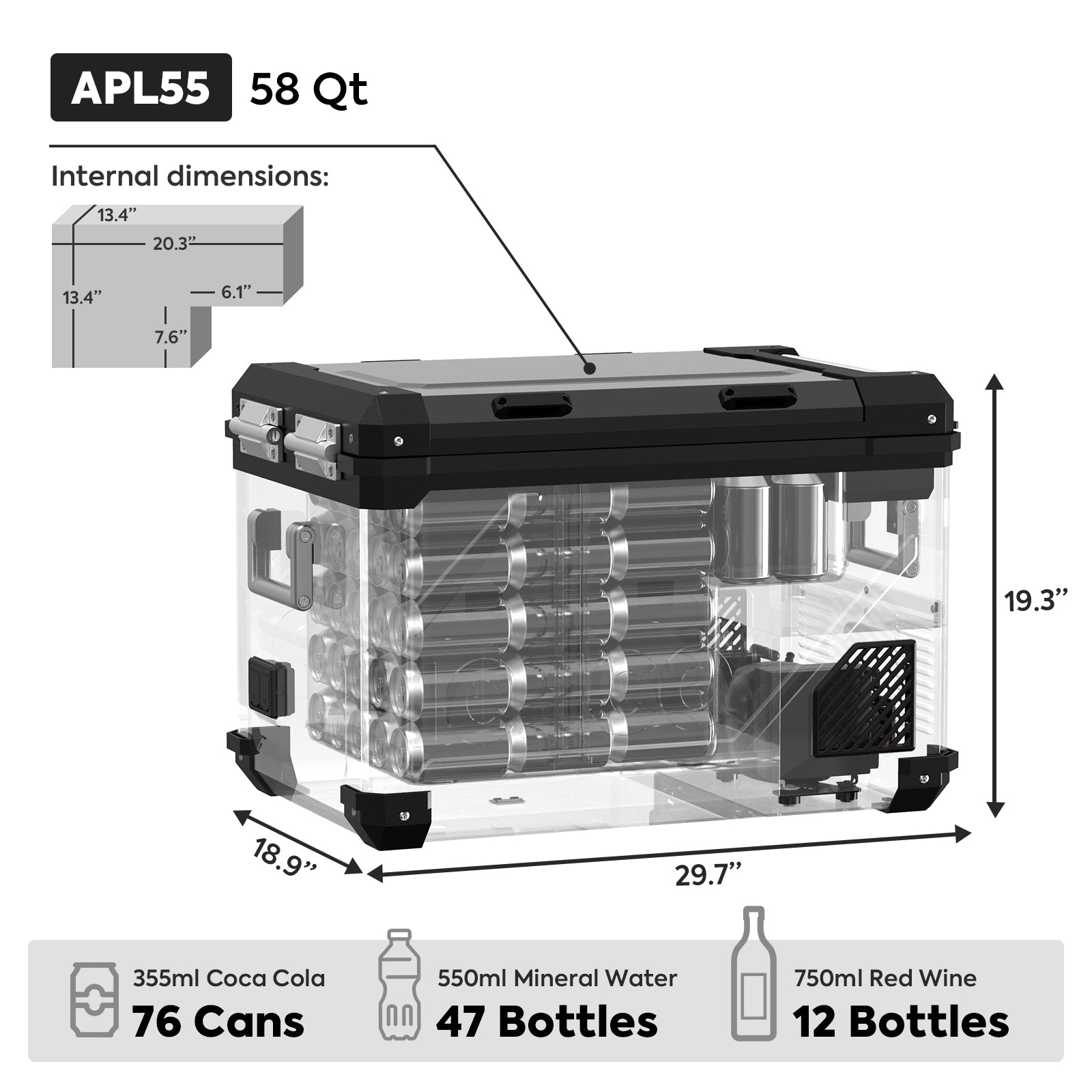 58QT APL55 12V Dual Zone Portable Fridge Freezer for Car, RV, Camping & Outdoor Adventures - Compact Refrigerator with Freezer Compartment