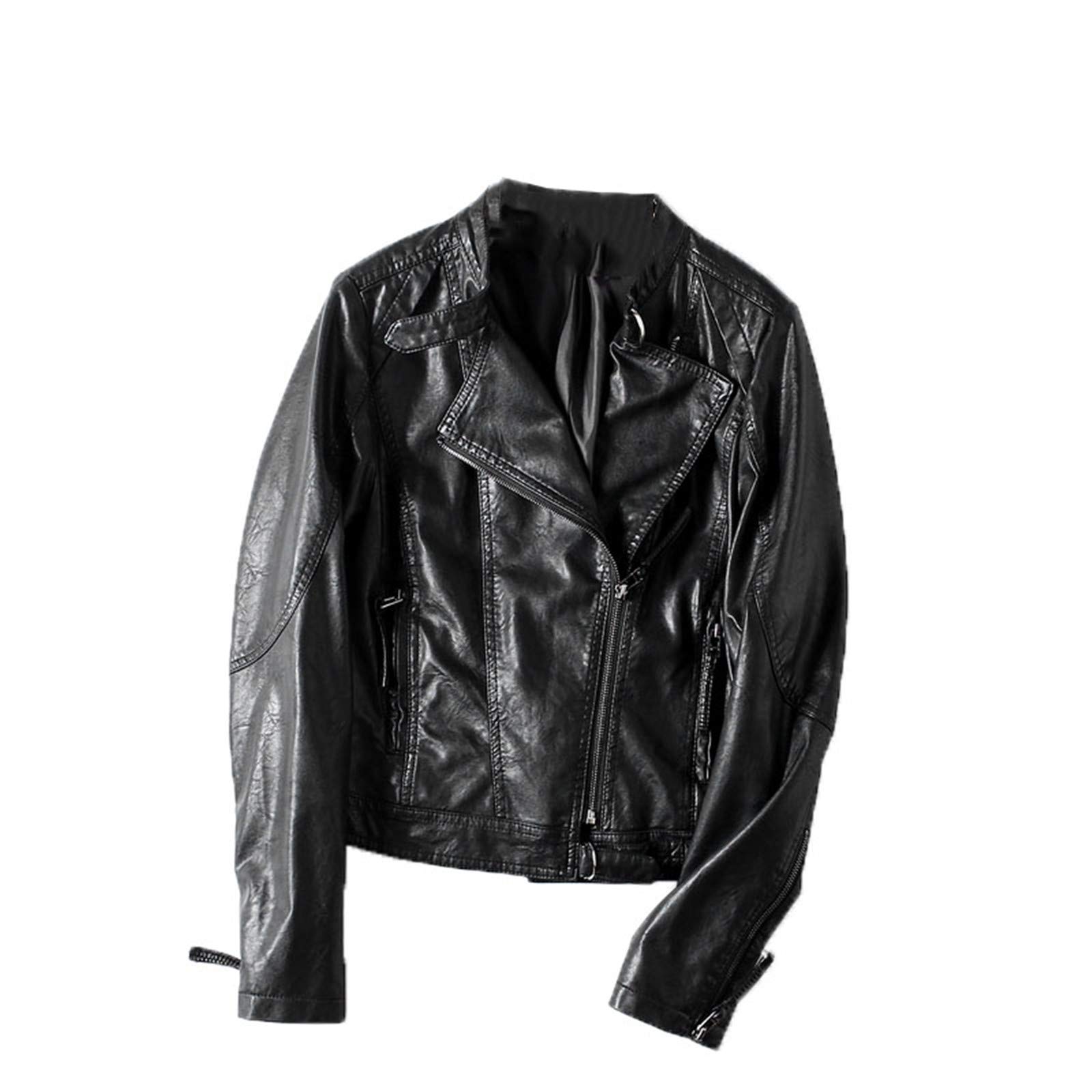 Yiqinyuan Women's Faux PU Leather Jacket - Korean Slim Fit Stand Collar Short Motorcycle Coat for Autumn | Perfect for Casual Outings, Biker Style & Fashion Streetwear