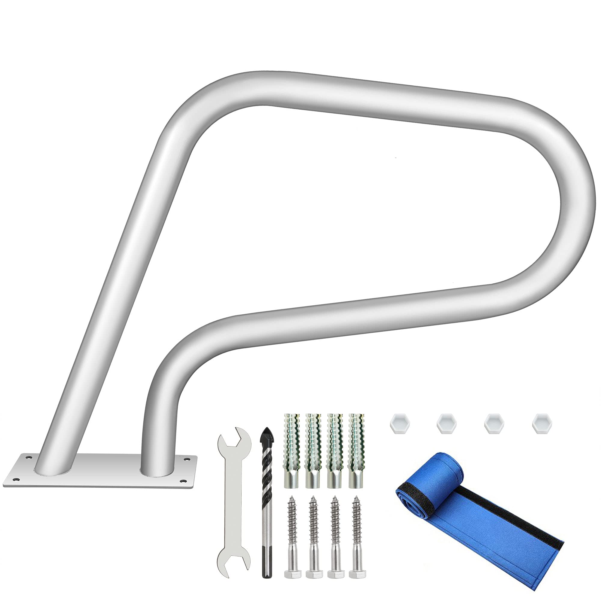 HONYTA 30x22 Inch 304 Stainless Steel Pool Handrail - 250LBS Weight Capacity, Silver Rustproof Swimming Pool Safety Rail with Blue Non-Slip Grip Cover, Includes M8 Drill Bit & Self-Tapping Screws - Perfect for Inground Pools, Spas, and Senior Safety