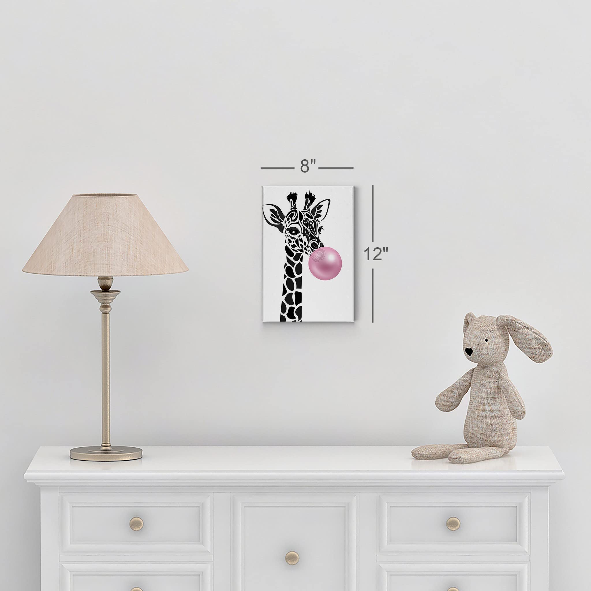 Cute Giraffe Canvas Wall Art - Pink Bubble Gum Animal Print Nursery Decor, 40x30 Inch Stretched Ready to Hang, Made in USA - Perfect for Kids Room, Baby Shower Gift & Playroom Decoration