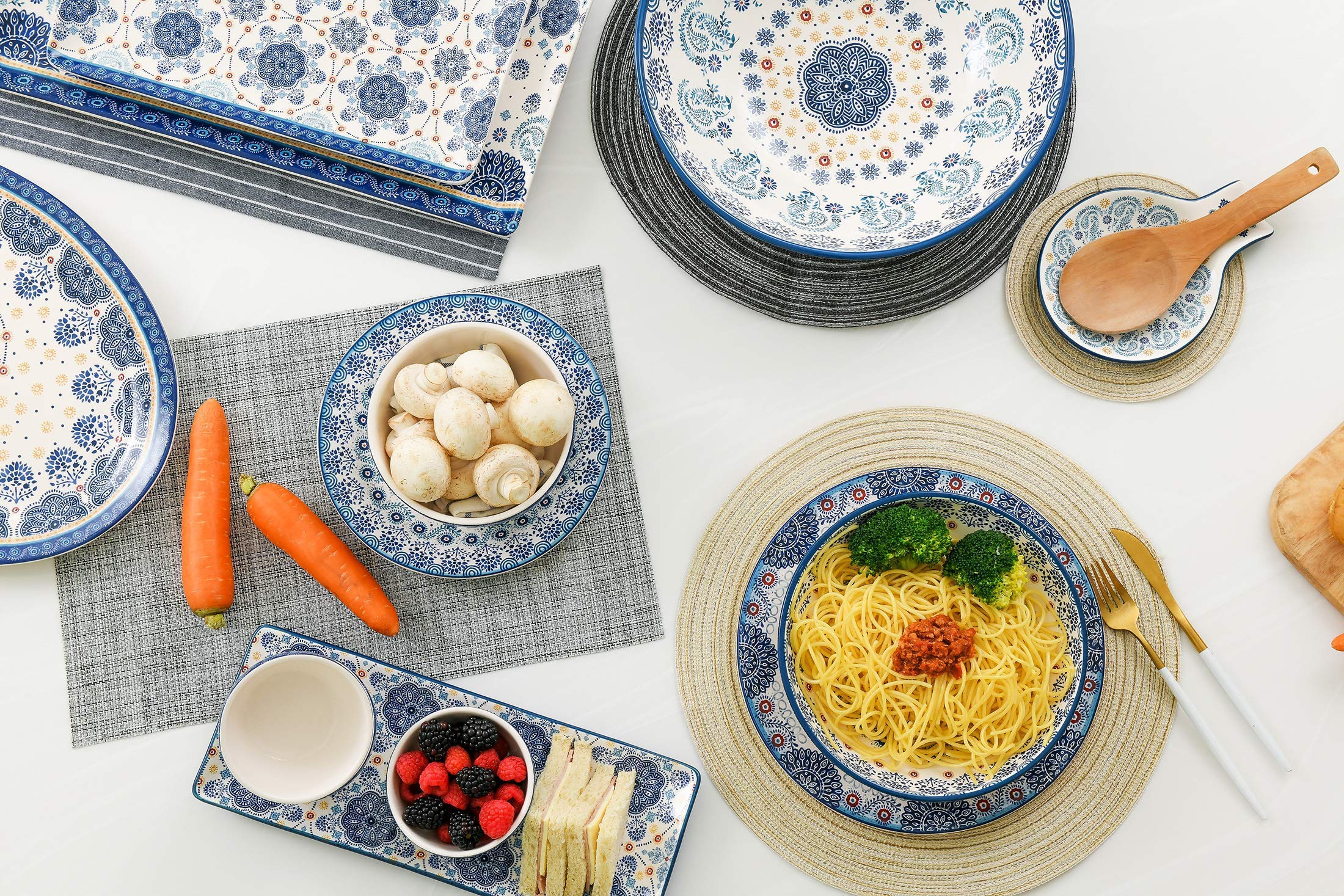 Bico Blue Talavera Ceramic 16-Piece Dinnerware Set, Service for 4 - Includes 11-Inch Dinner Plates, 8.75-Inch Salad Plates, 26oz Bowls & Mugs - Microwave & Dishwasher Safe - Perfect for Parties, Family Dinners & Everyday Use