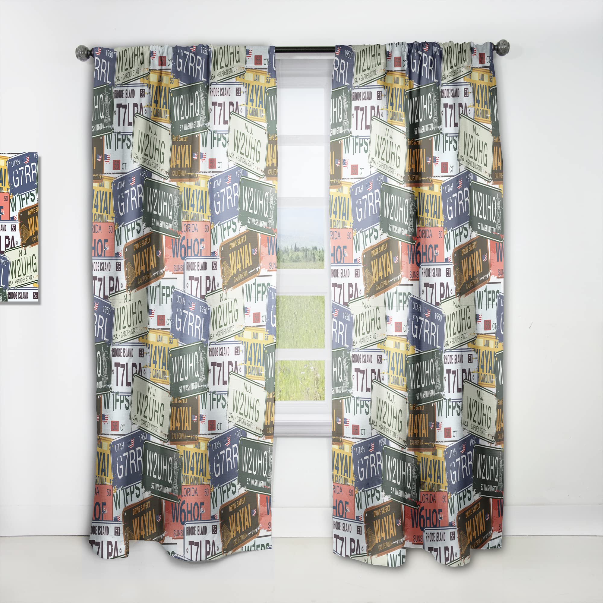 DesignQ California License Plates Blackout Curtains - Thermal Insulated Single Panel (52x120 Inches) for Bedroom & Living Room - Perfect for Home Theater, Privacy & Energy Savings