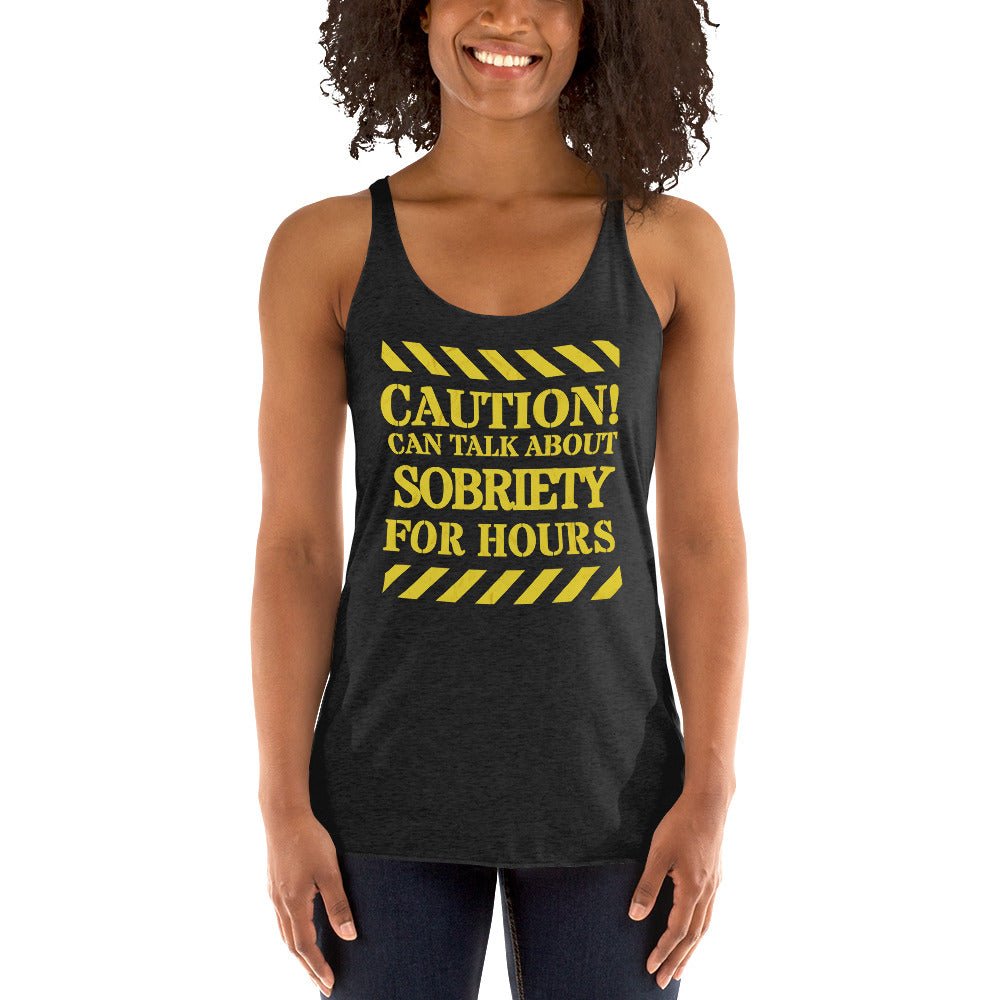 Funny Sobriety Conversation Women's Racerback Tank Top - Sarcastic Alcohol-Free Humor Tee for Sober Life & Recovery Support - Perfect for AA Meetings, Gym Workouts, and Sober Social Events